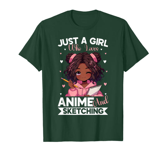 Just A Girl Who Loves Anime and Sketching Afro Anime Merch T-Shirt