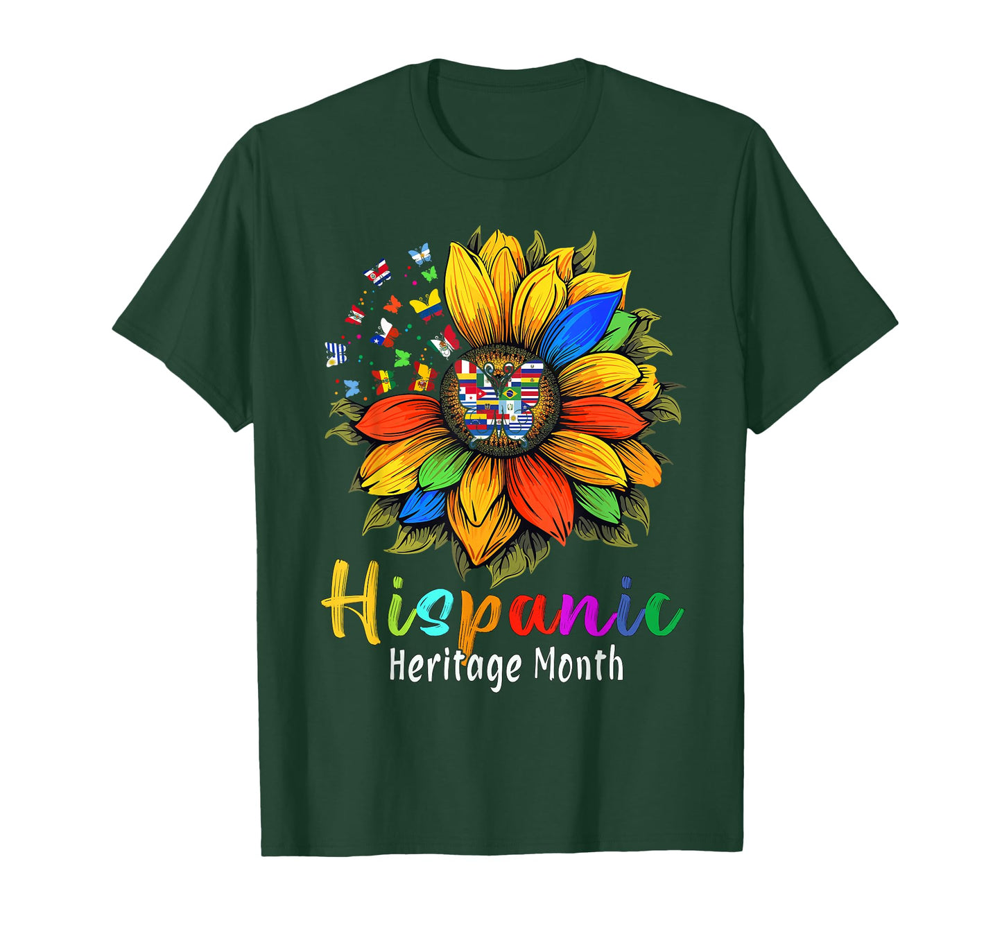 Sunflower Latin Countries Flags Hispanic Heritage Month T-Shirt