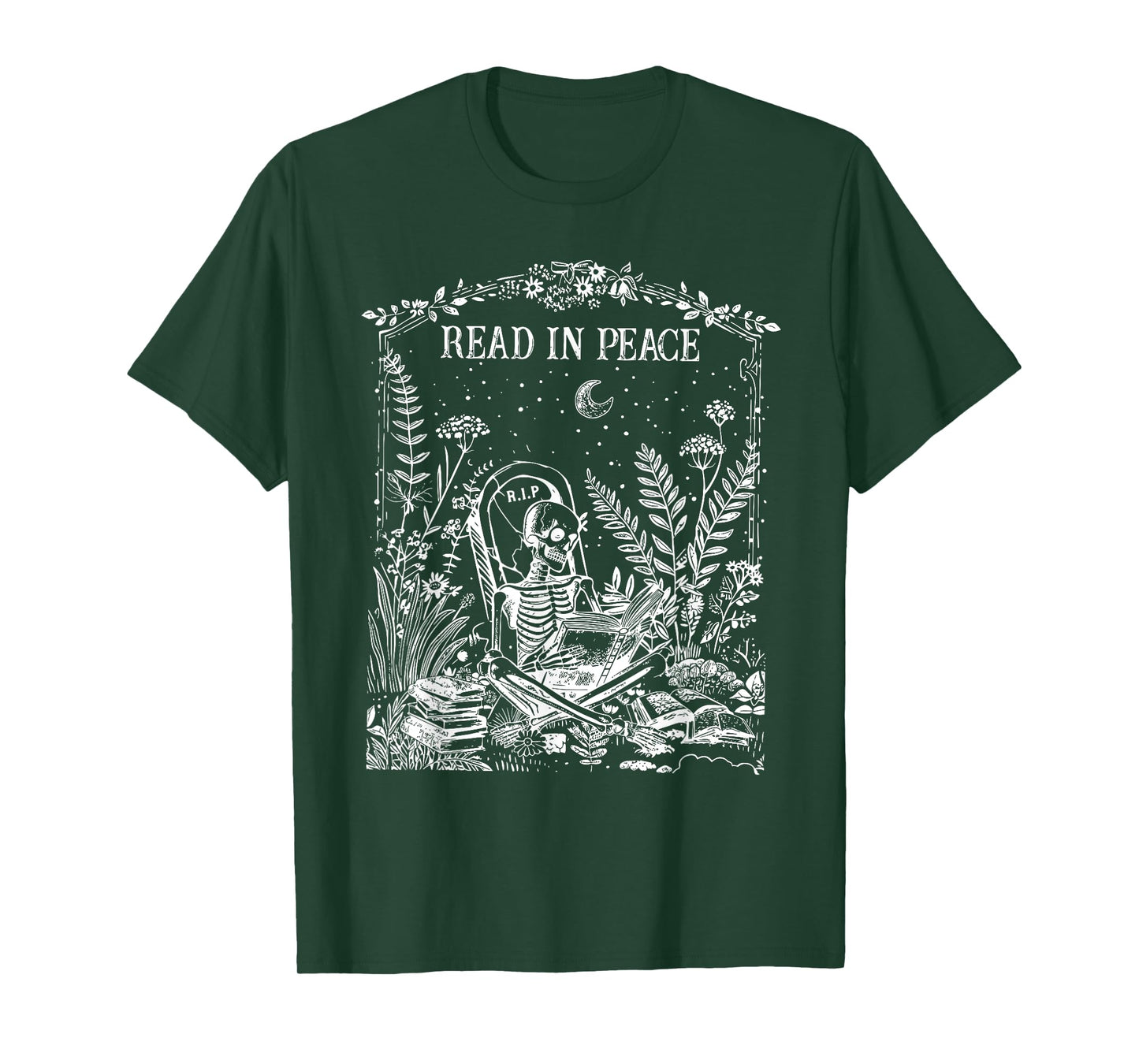 Read In Peace Skeleton Halloween Book Reading Spooky Teacher T-Shirt