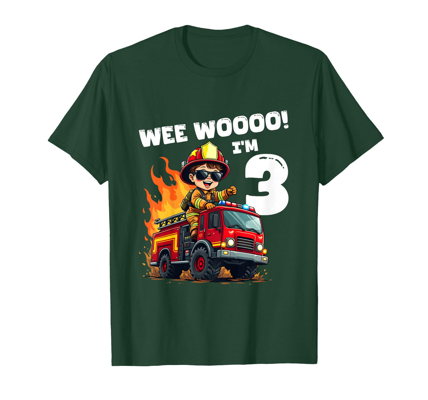3 Year Old 3rd Birthday Fire Truck Wee Woo Toddler Party T-Shirt