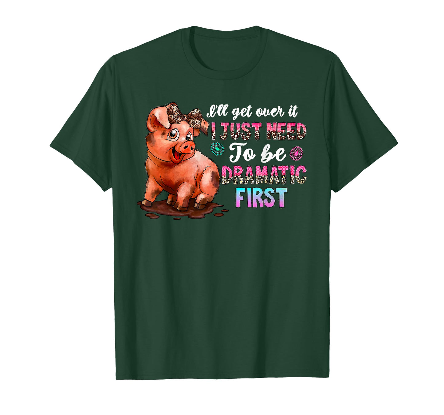 Funny Dramatic Pig Kawaii Leopard Bow Cute Farm Animal Lover T-Shirt