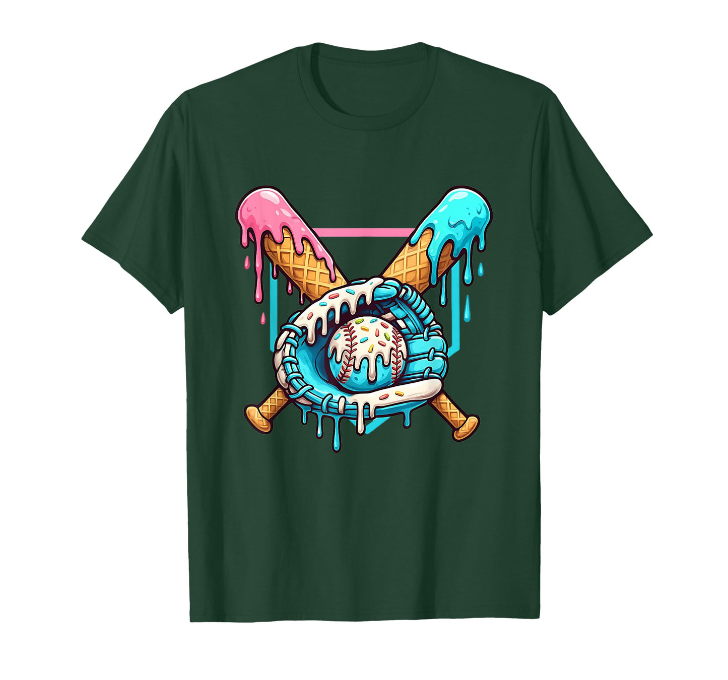 Dripping Ice Cream Baseball Glove – Funny Sprinkles Design T-Shirt