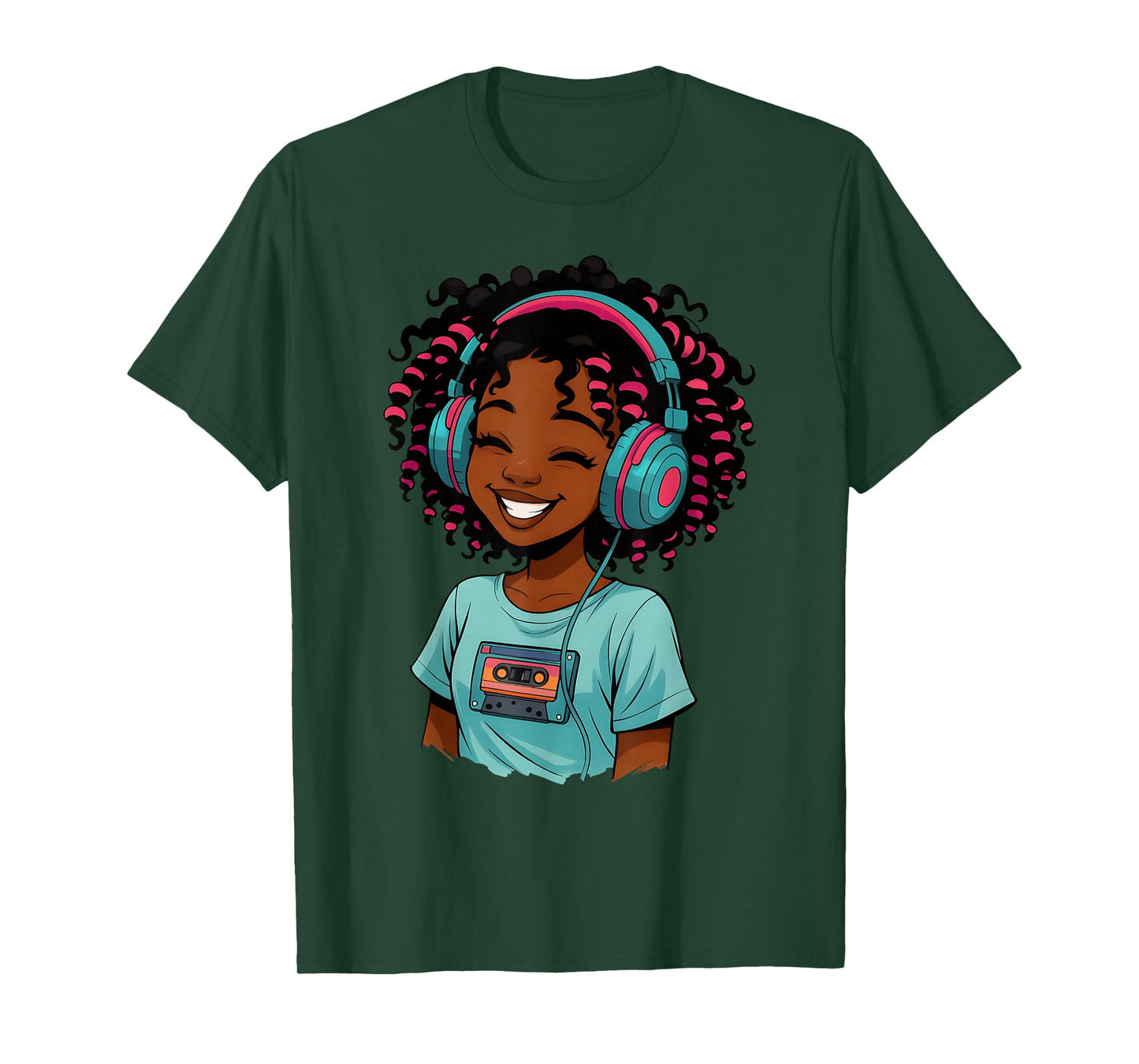 Anime and Music Afro Black Girl Women Anime African American T-Shirt