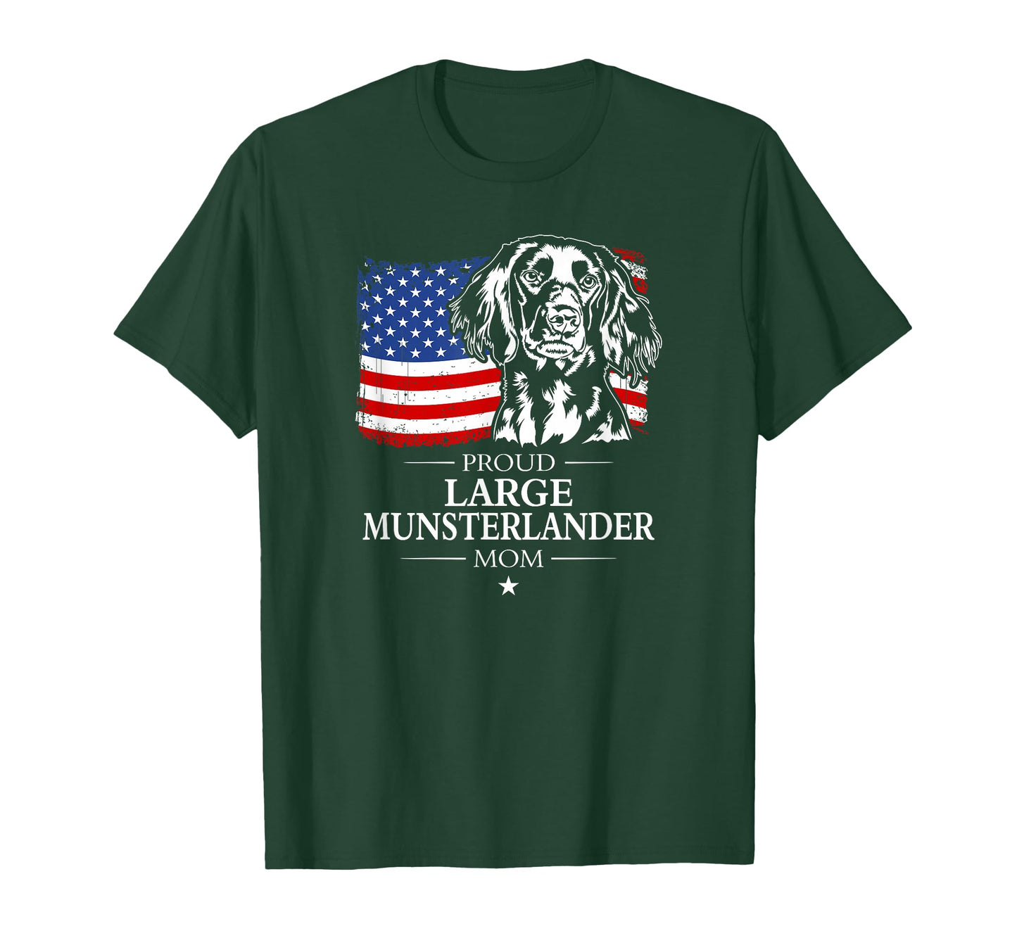 Proud Large Munsterlander Mom American US Flag Patriotic Dog T-Shirt