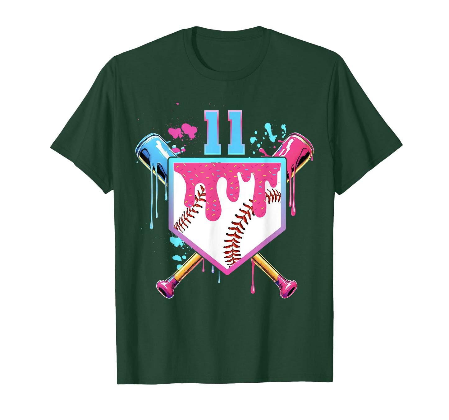 Baseball 11 Year Old Ice Cream Drip 11th Birthday Number 11 T-Shirt
