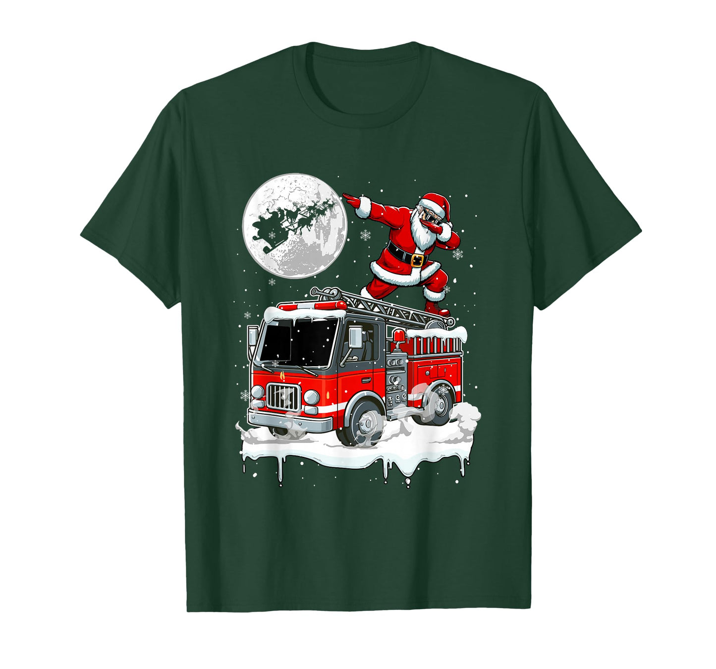 Santa Dabbing On Fire Truck Christmas Driver Lover Kids T-Shirt