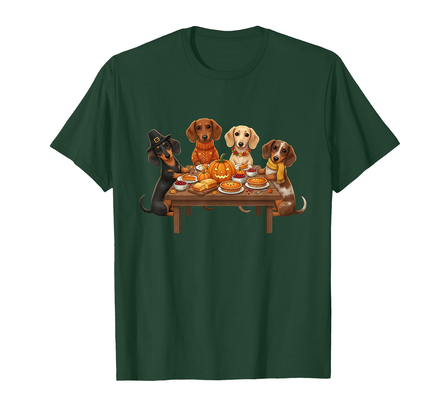 Thanksgiving Dachshund Dogs Dinner Feast Fall Men Women T-Shirt