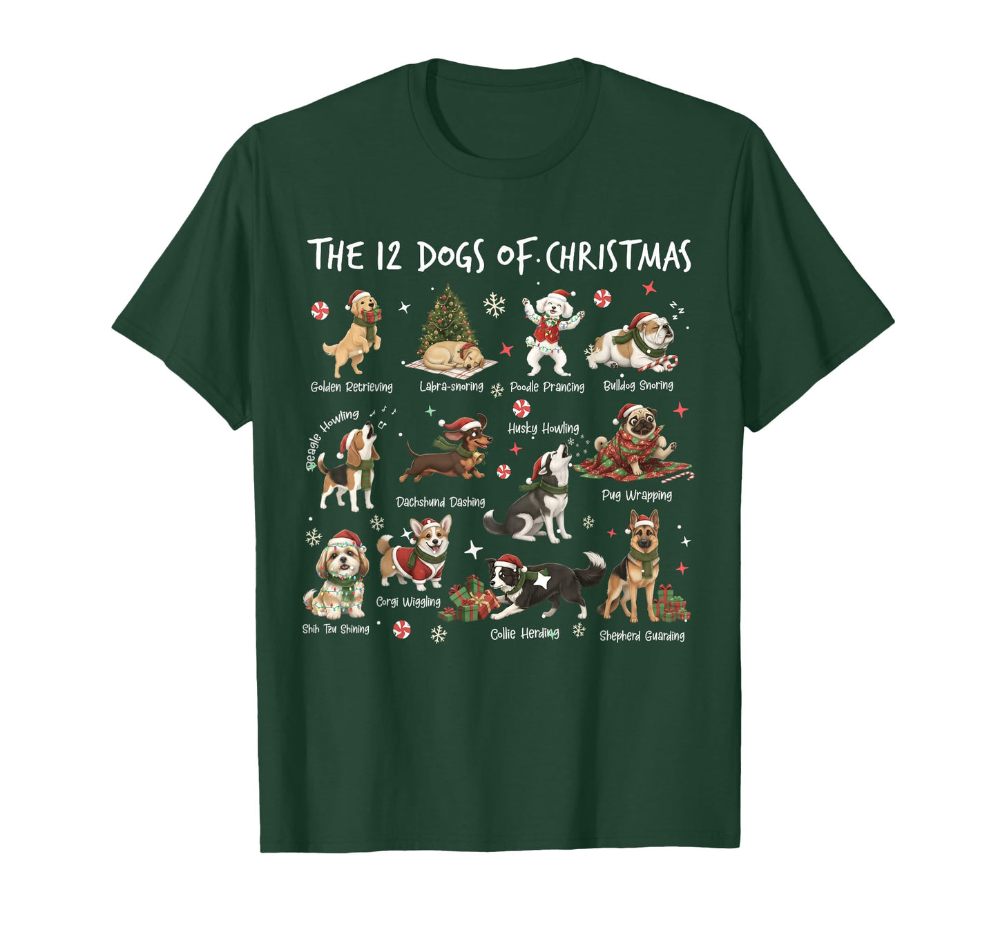 Cute 12 Dogs Xmas Funny Dog Lovers Christmas Men Women Kids T-Shirt