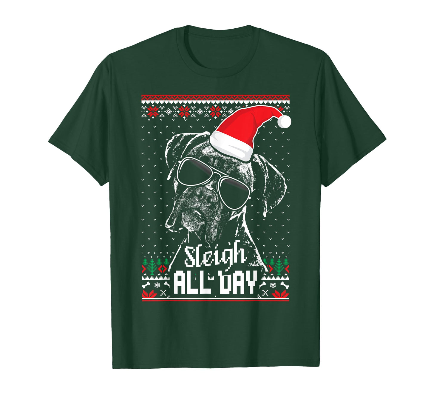 Sleigh all Day Funny Boxer Dog Christmas T-Shirt for Men Women