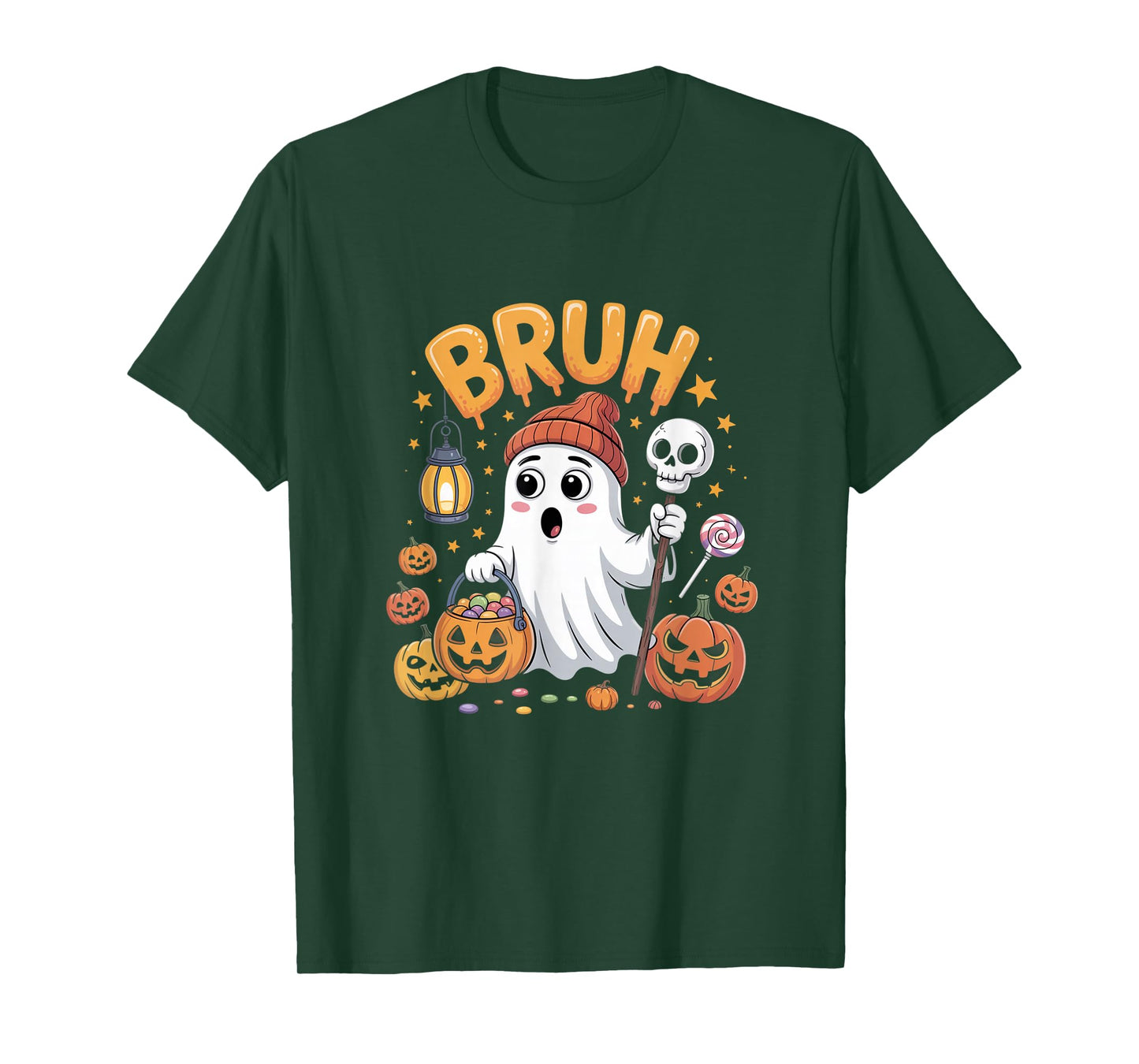 Bruh Ghost Funny Expression Pumpkin Lantern Spooky Design T-Shirt