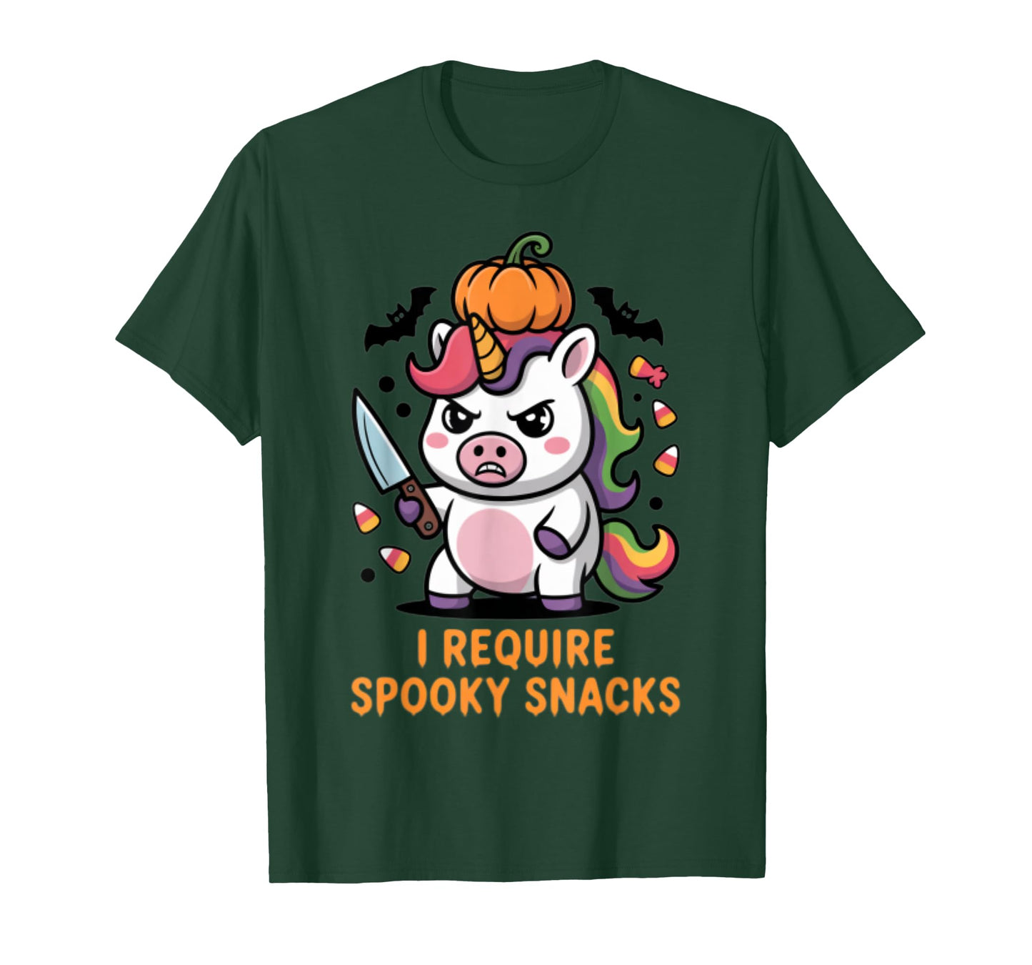 I Require Spooky Snacks Angry Unicorn Halloween T-Shirt