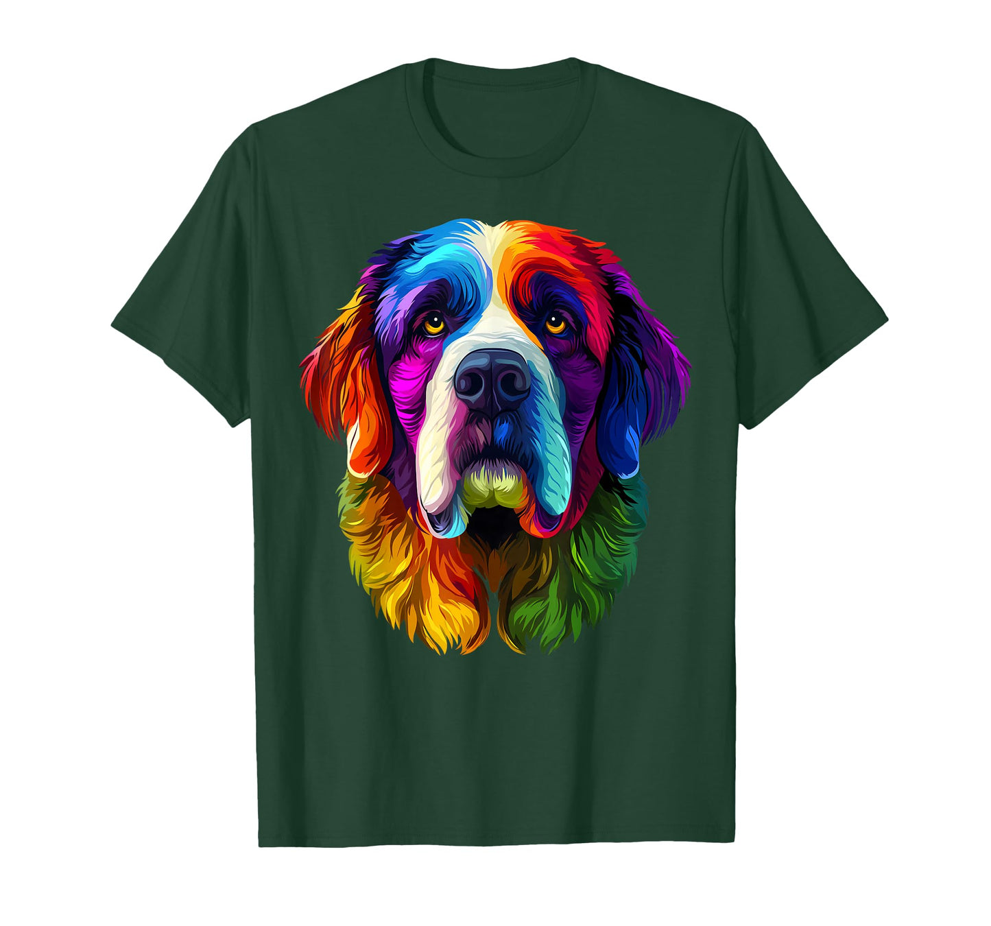 Colorful Saint Bernard Face Cute Dog Lover Men Women Black T-Shirt