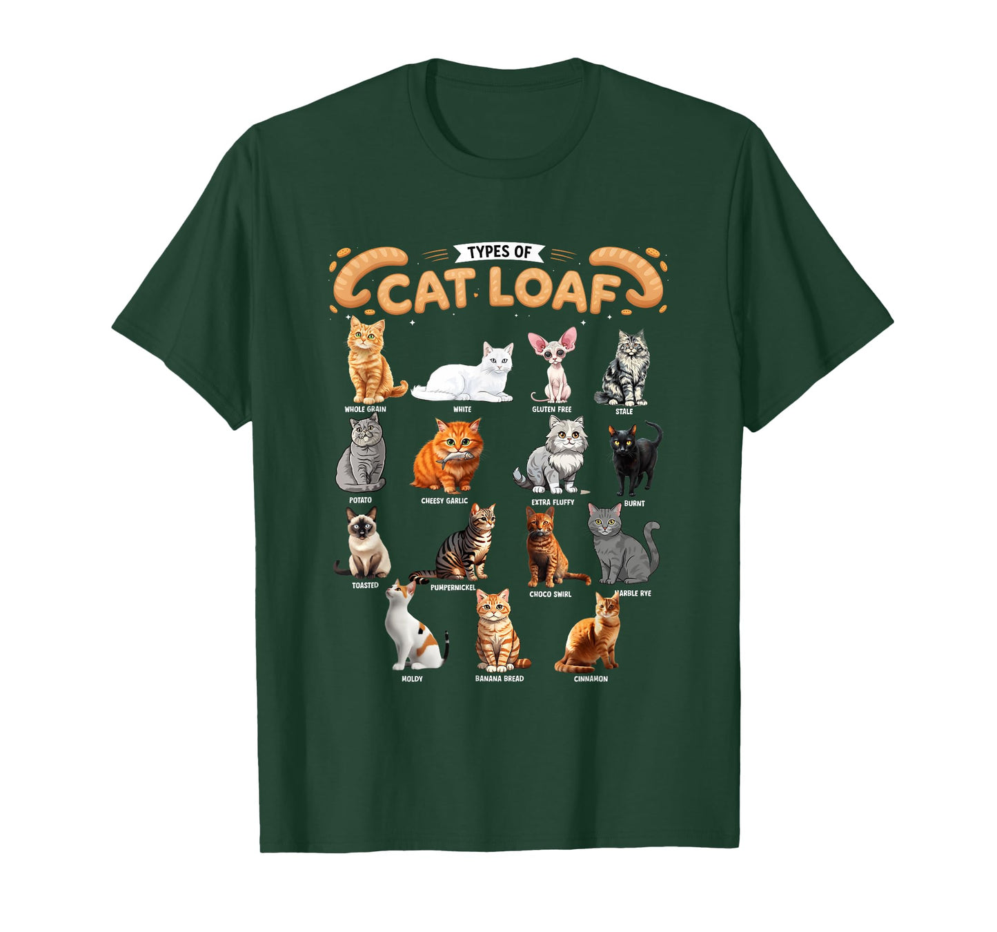 Types of Cats Loaf Illustrated Adorable Kitty Bread Cat T-Shirt