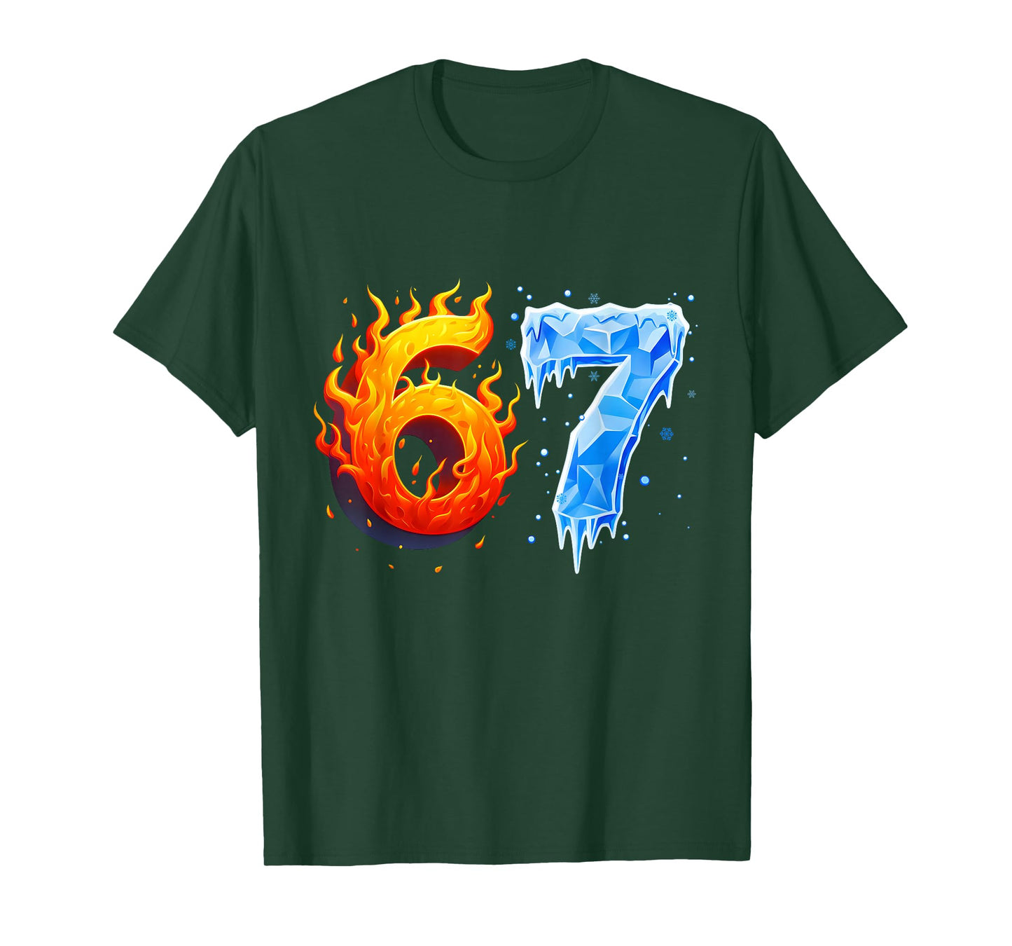 67 Six Seven 6-7 Flaming Ice Funny Teen Kids Brainrot Meme T-Shirt