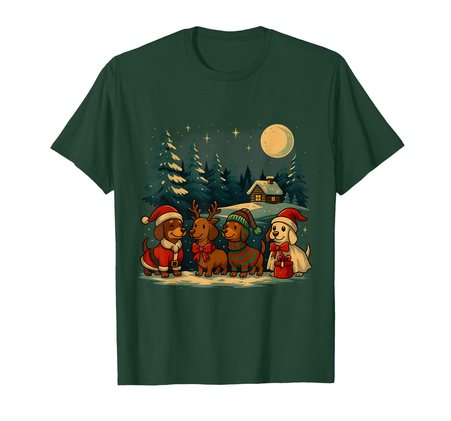 Christmas Dachshunds in Winter Wonderland Holiday Art T-Shirt