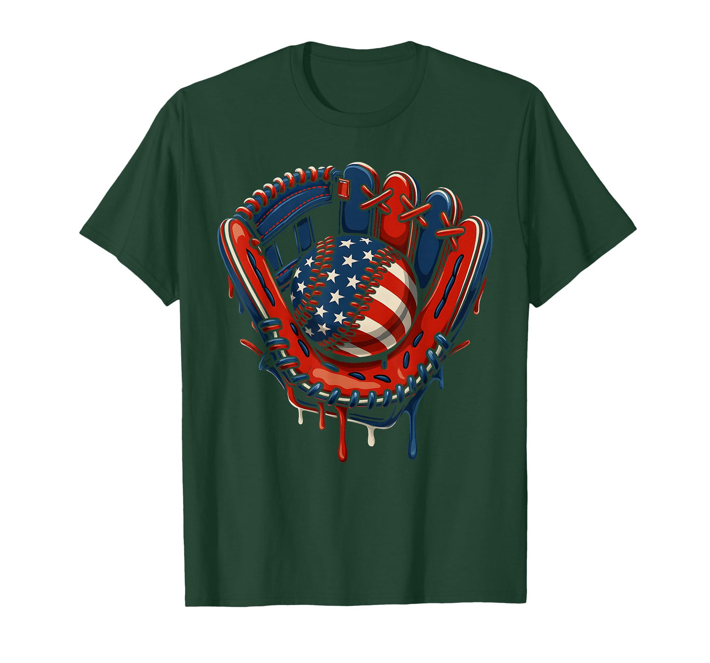 Baseball Drip American Flag 4th Of July Glove Patriotic Boys T-Shirt