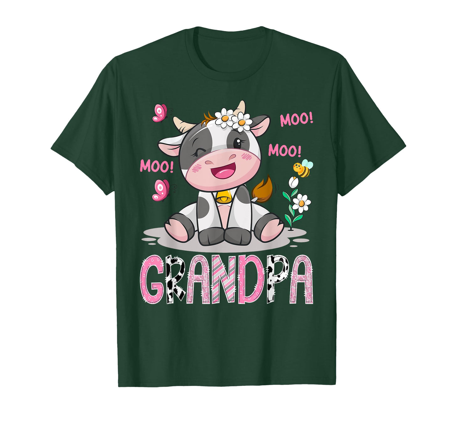Grandpa Pink Farm Cute Cow Moo Moo Birthday Girl Matching T-Shirt