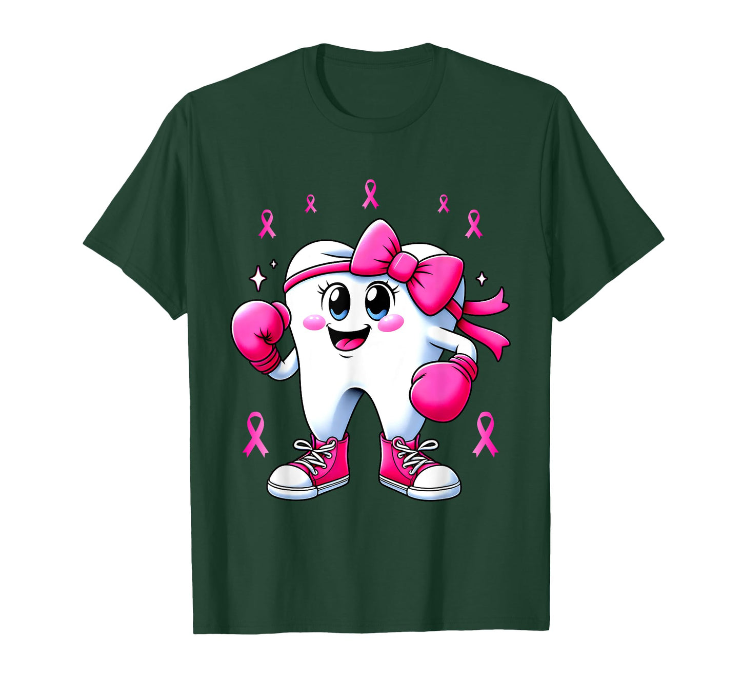 Cute Tooth Boxing Gloves Breast Cancer Awareness Pink Ribbon T-Shirt
