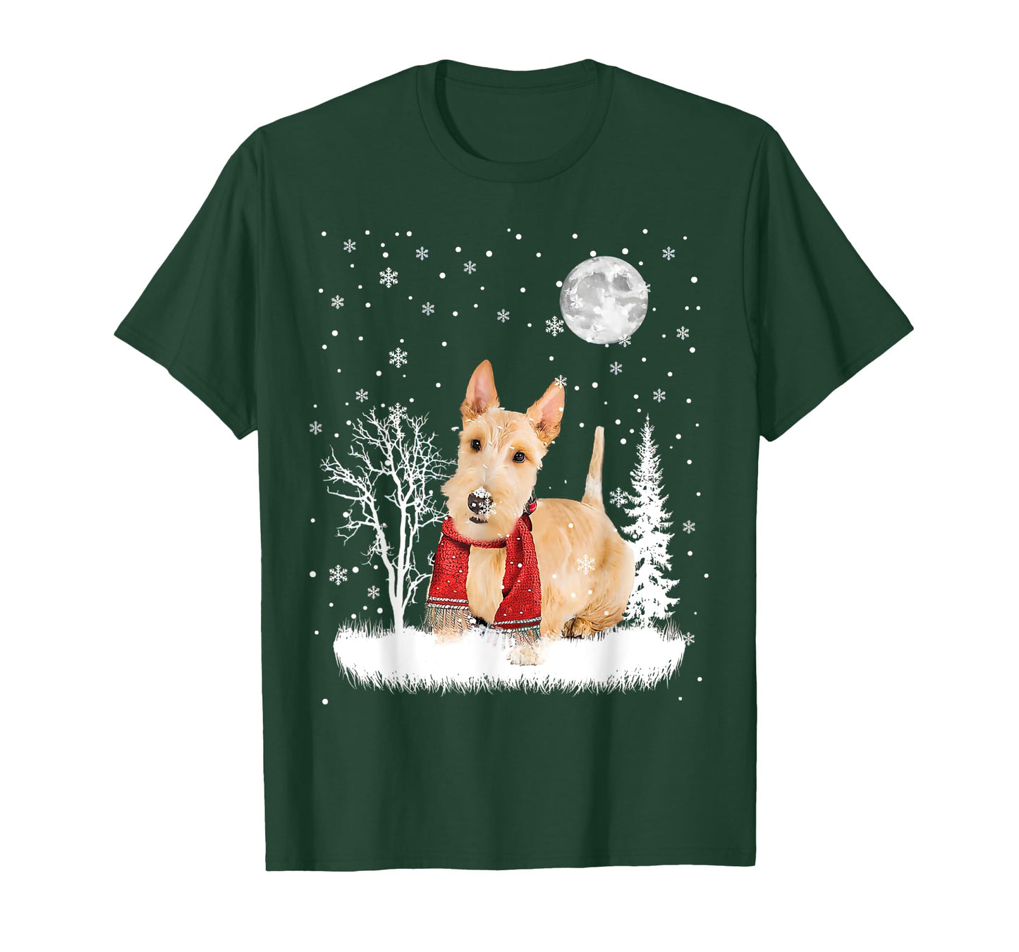 Scottish Terrier Under Moonlight Snow Christmas Pajama T-Shirt