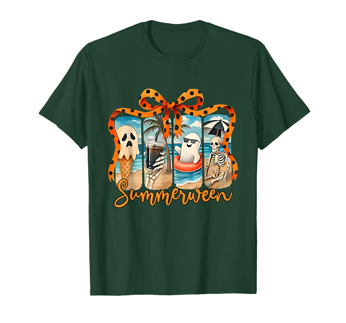 Summerween Skeleton Ghost Beach Party Halloween Vibes T-Shirt