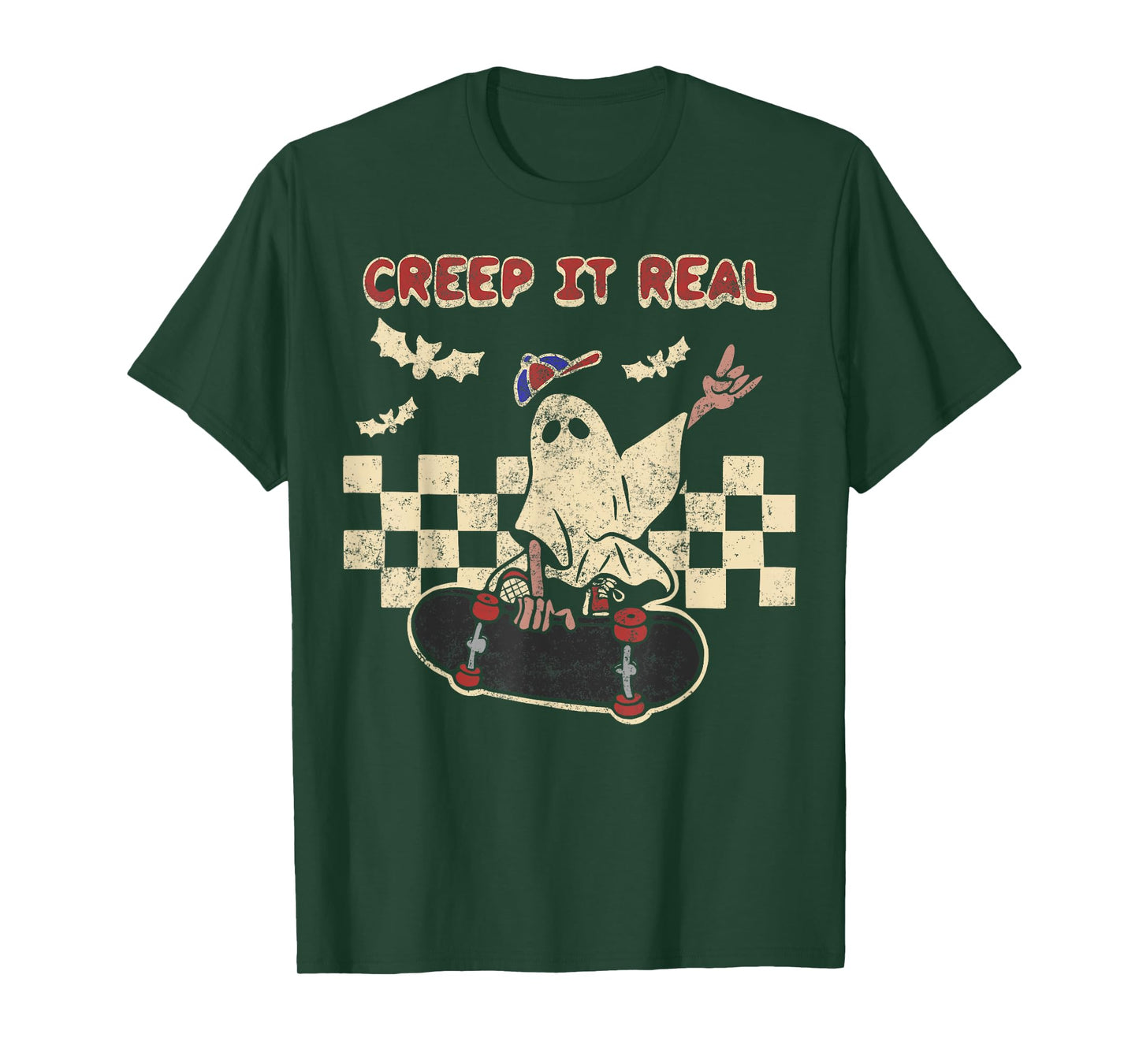 Halloween Boy Girl Retro Creep It Real Ghost on Skateboard T-Shirt
