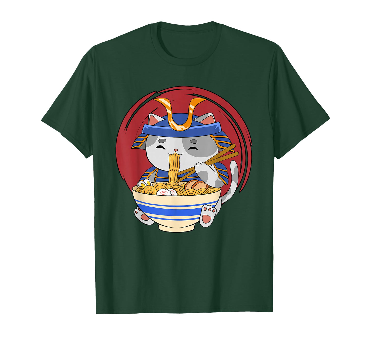 Kawaii Cat Eating Ramen Noodles Otaku Manga Funny Anime T-Shirt