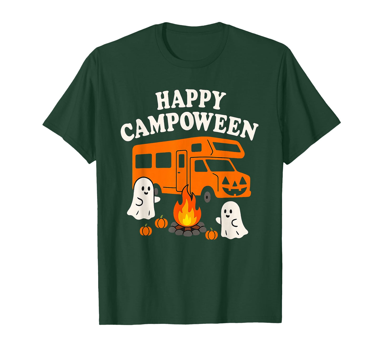 Happy Campoween Motorhome Pumpkin Halloween Ghost Campfire T-Shirt