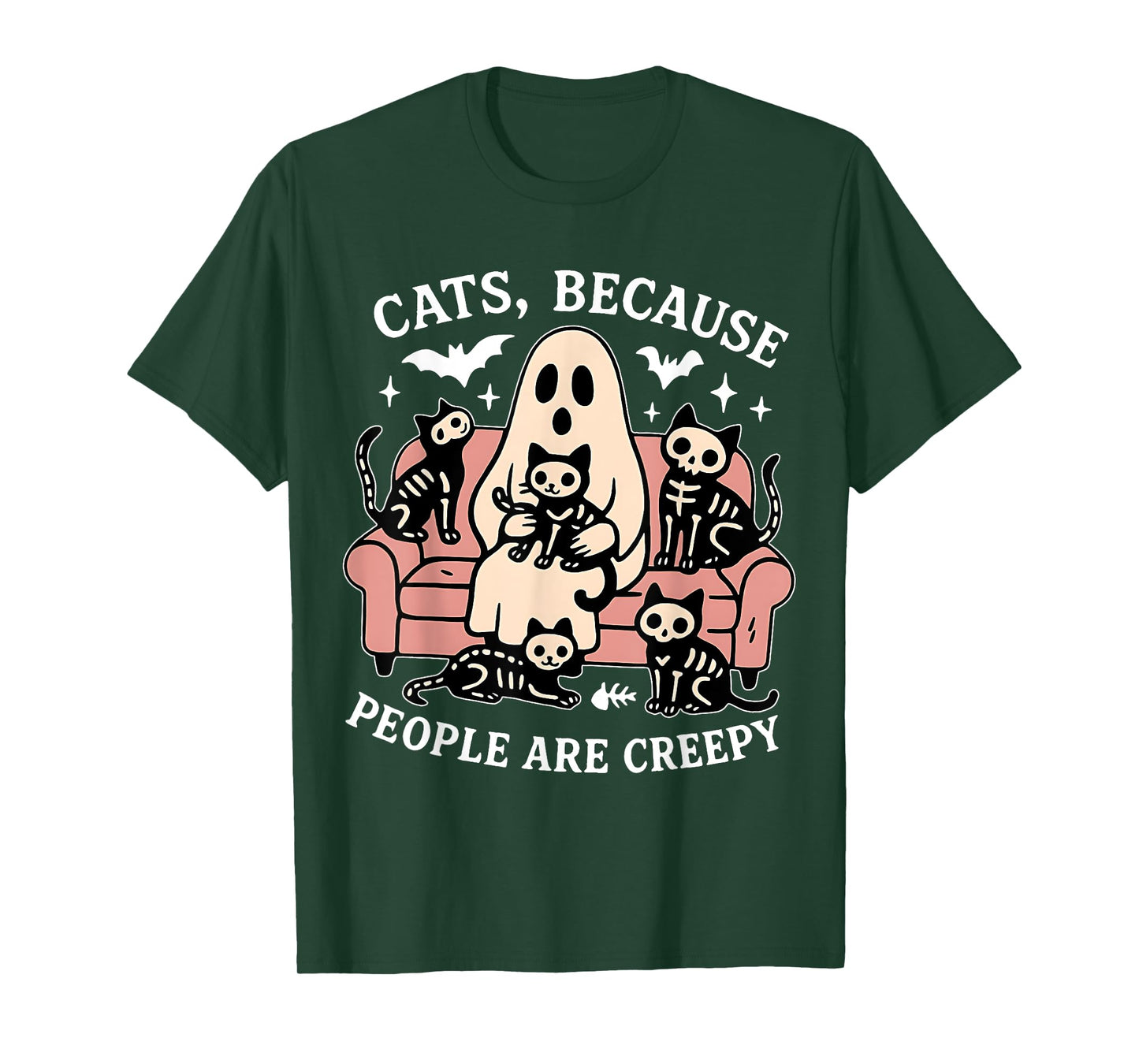 Cats Because People are Creepy Funny Ghost Skeleton Cat T-Shirt