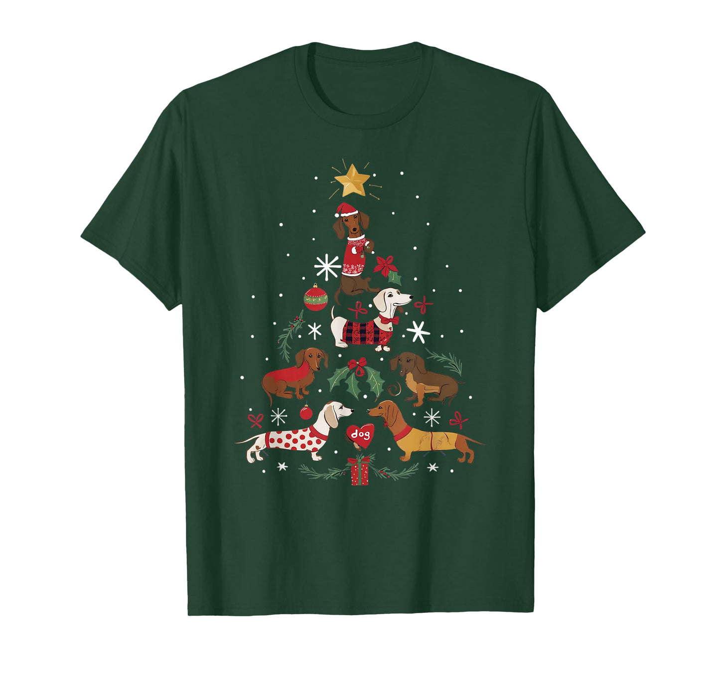 Dachshund Through The Snow Funny Dog Christmas Tree T-Shirt
