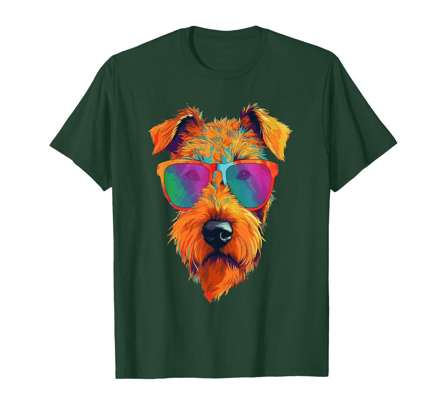 Colorful Pop Art Airedale Terrier Wearing Sunglasses Face T-Shirt