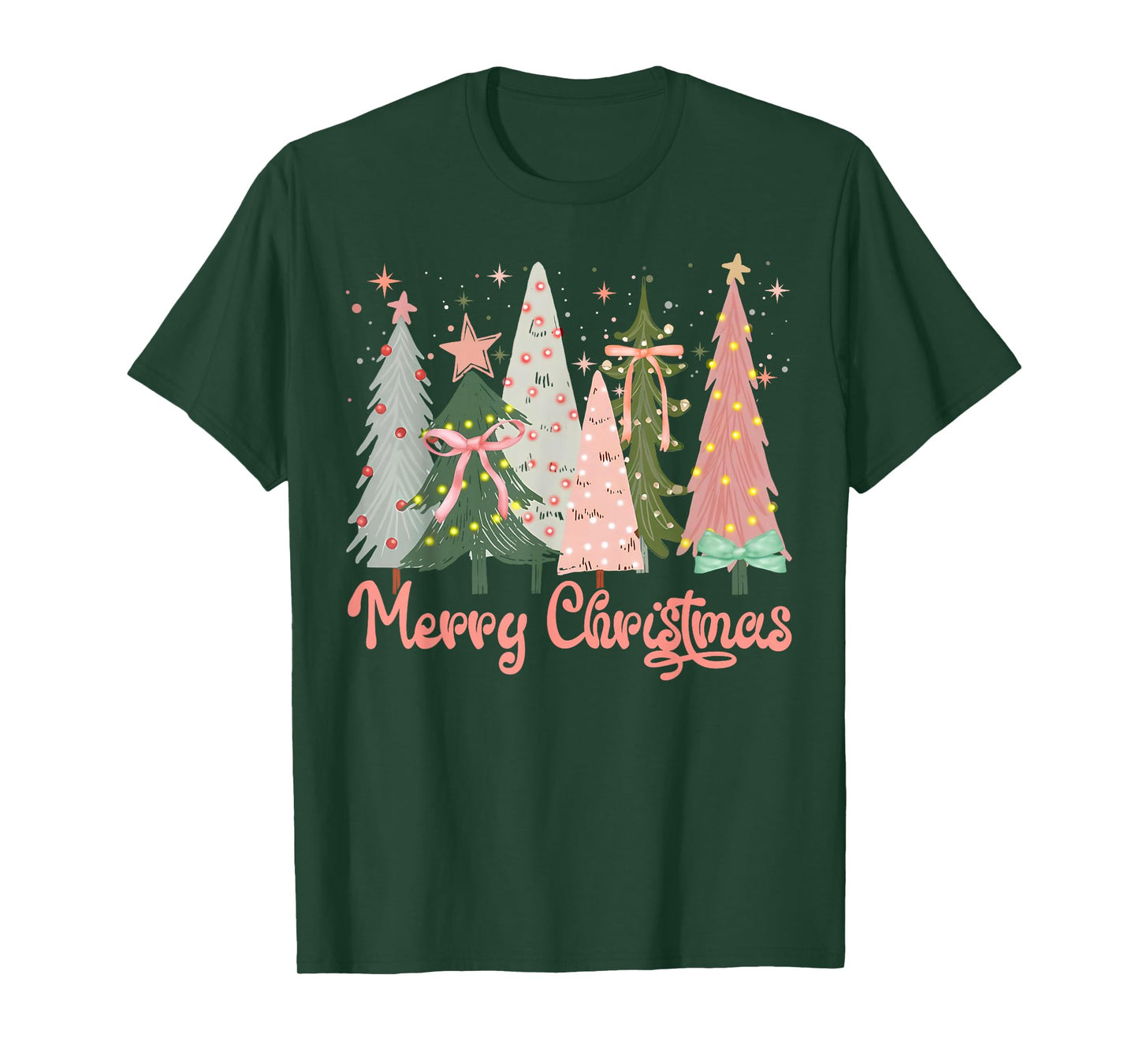 Merry Christmas Tree Boho Xmas Pink Girl Women T-Shirt