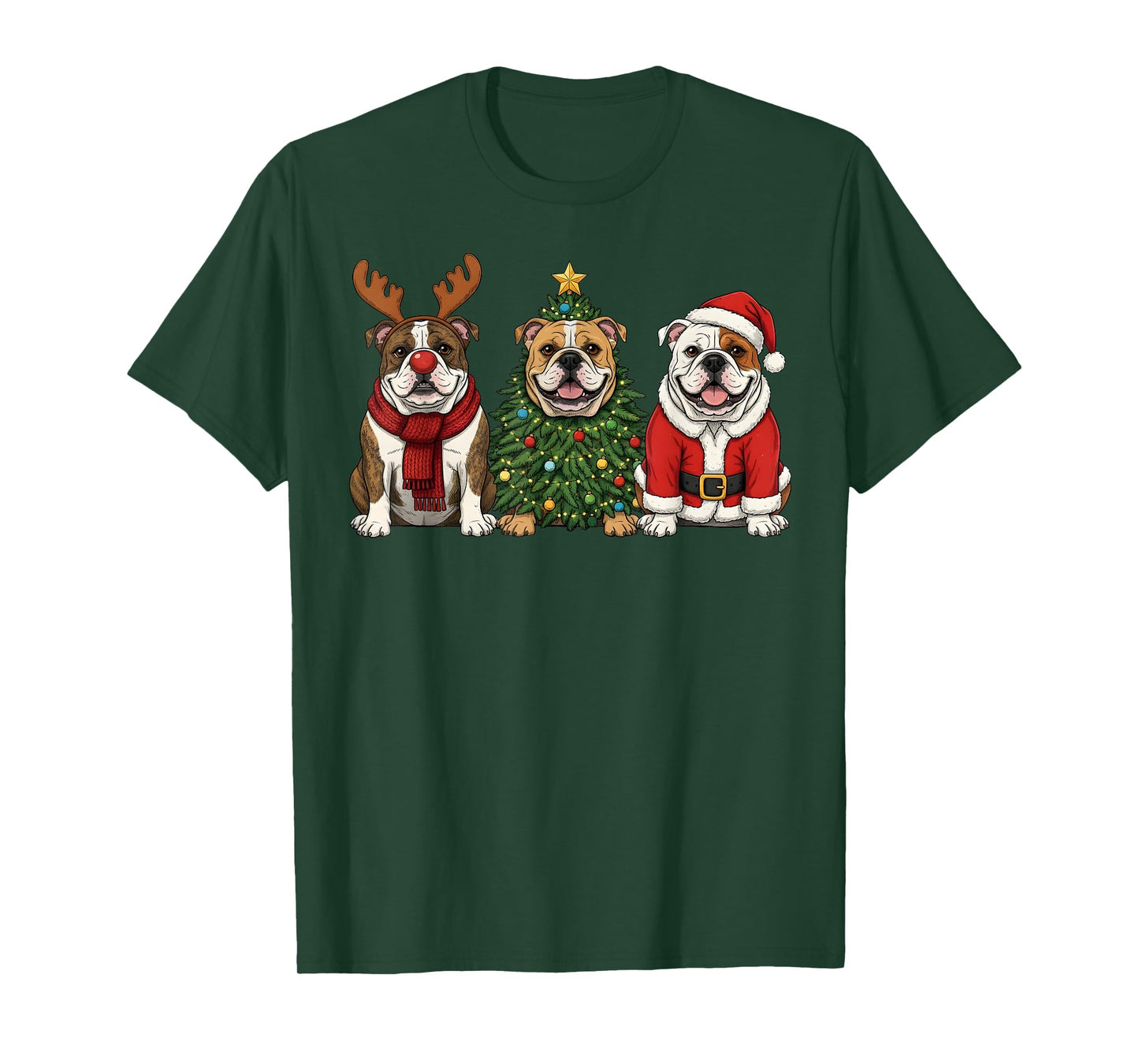Retro Christmas English Bulldog Santa Reindeer Dog Lover T-Shirt