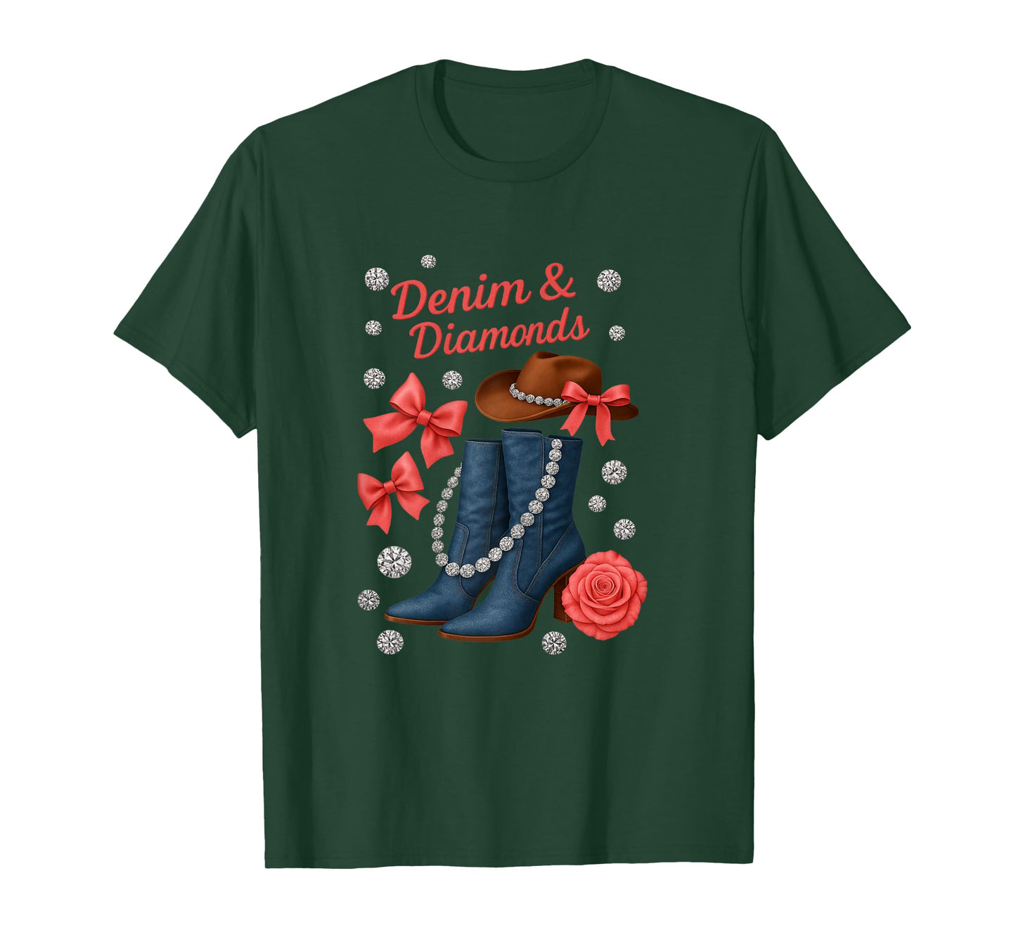 Denim and Diamonds Cowgirls Western Bachelorette Party Girl T-Shirt