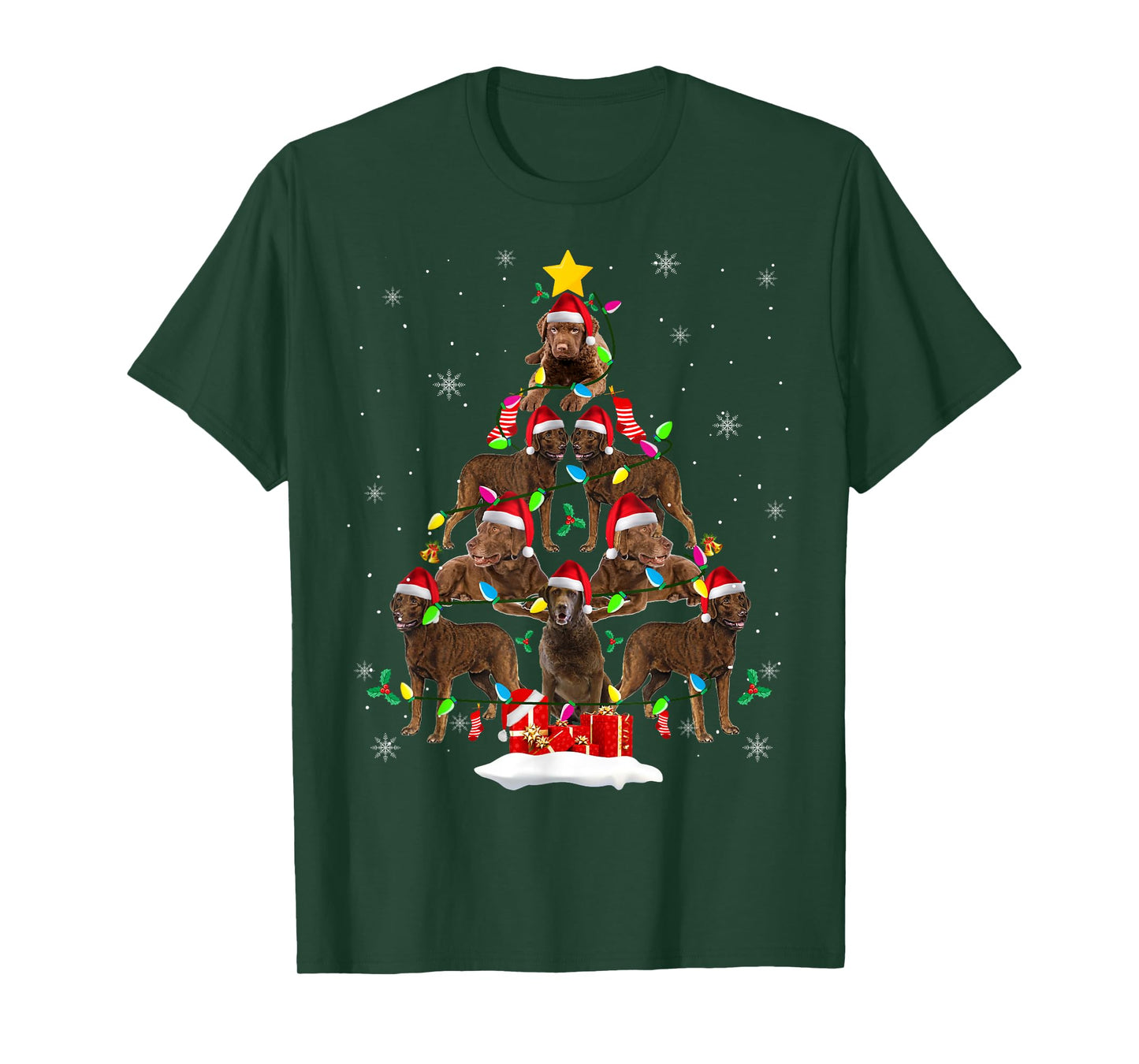 Chesapeake Bay Retriever Christmas Tree Funny Santa Dog Gift Men Women Kids T-Shirt