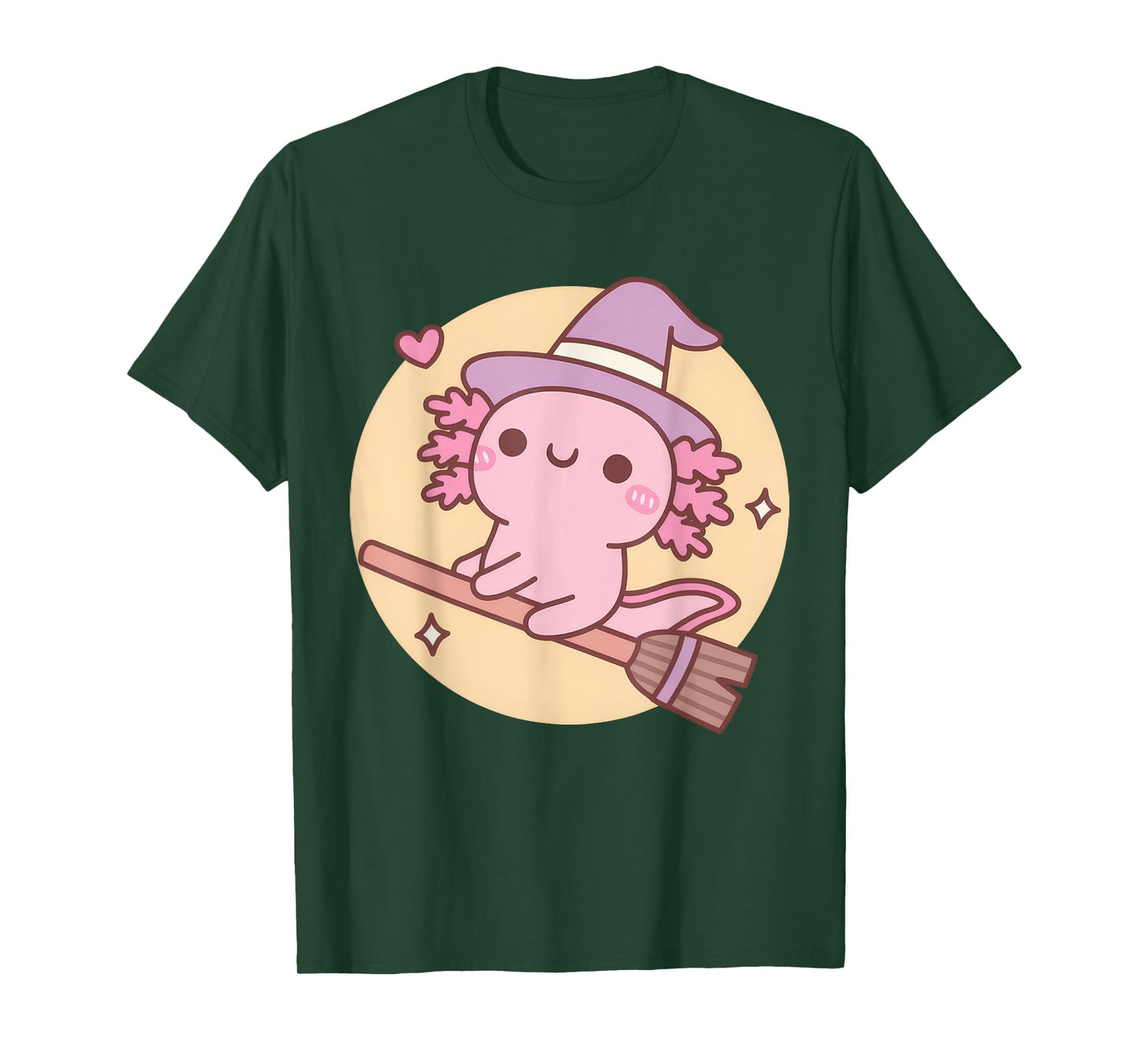 Cute Axolotl Witch Flying On A Broom Over The Moon Kids T-Shirt