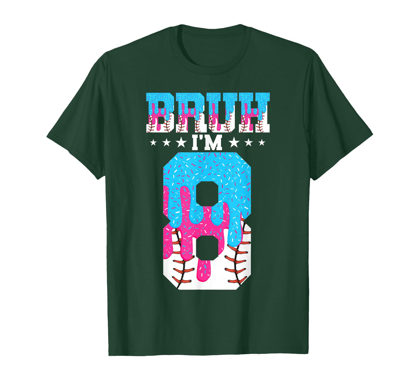 Bruh 8th Birthday Boy Baseball Ice Cream Drip 8 Year Old Boy T-Shirt