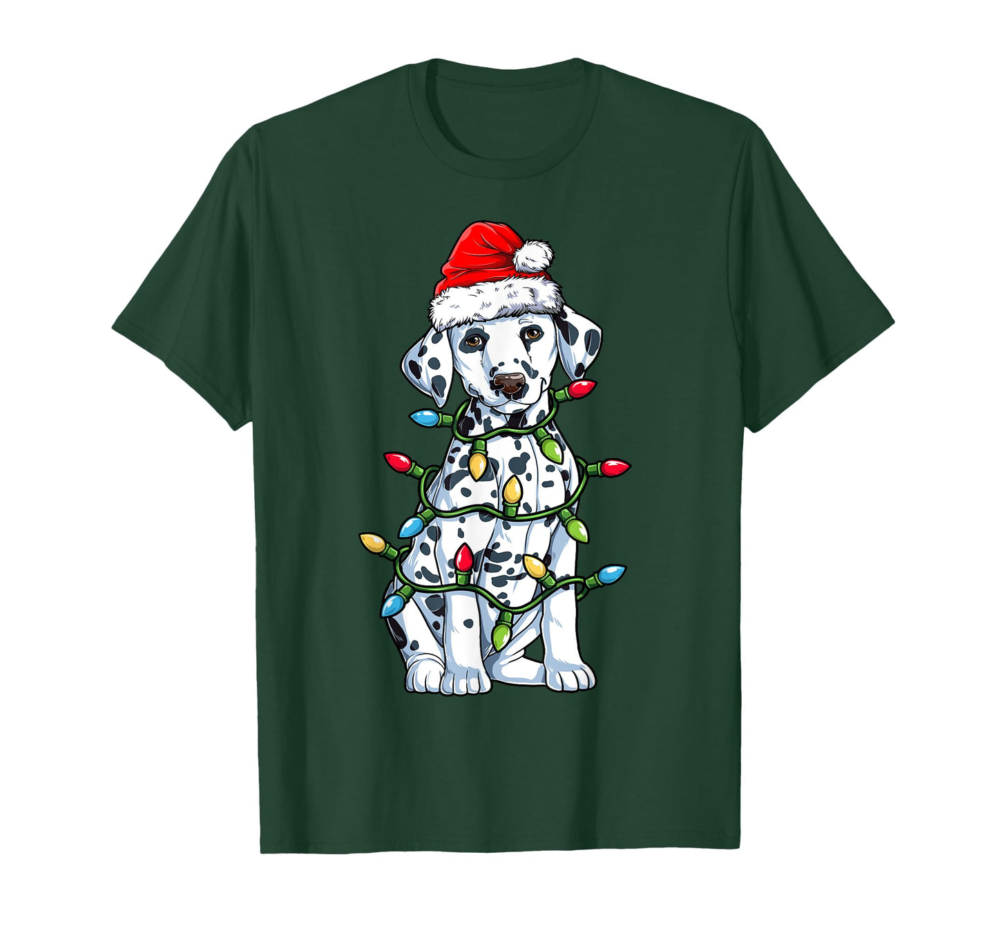 Dalmatian Santa Christmas Tree Lights Xmas Boys Dog Dogmas T-Shirt