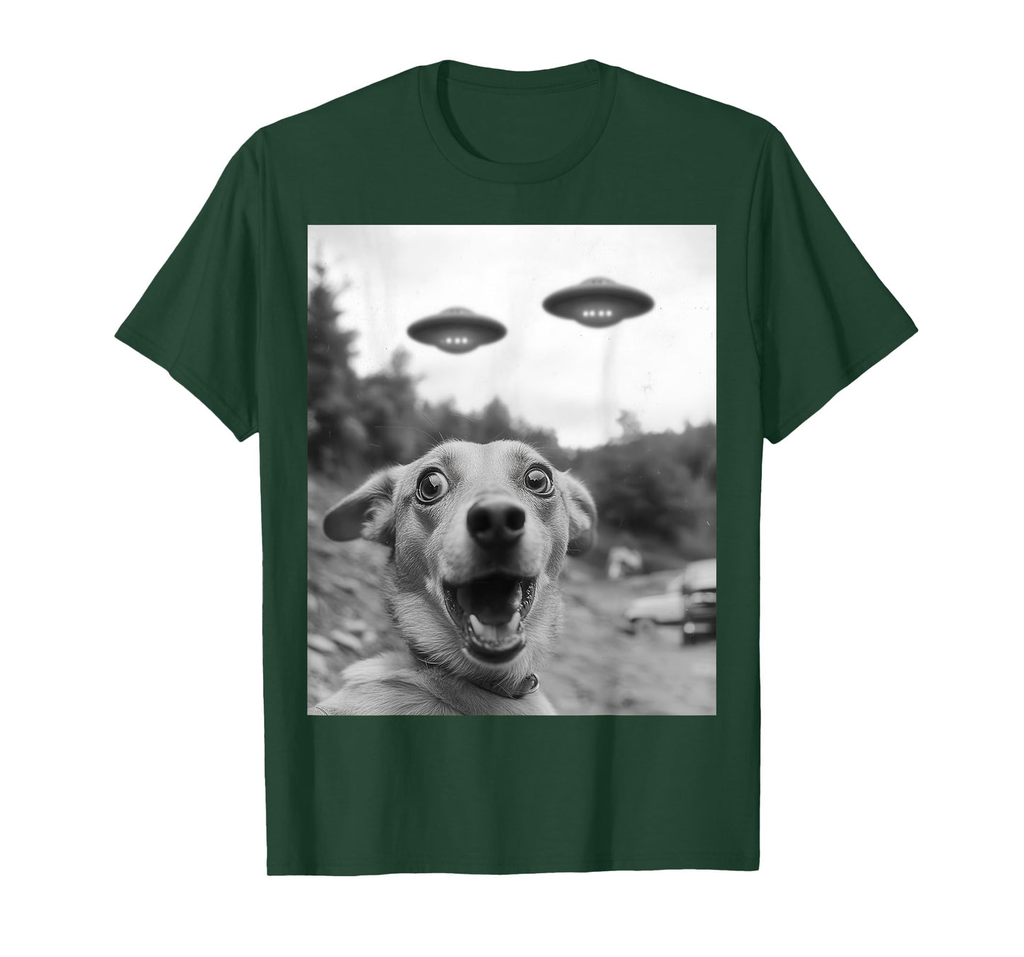 Funny dog Selfie with UFOs Weird dog T-Shirt