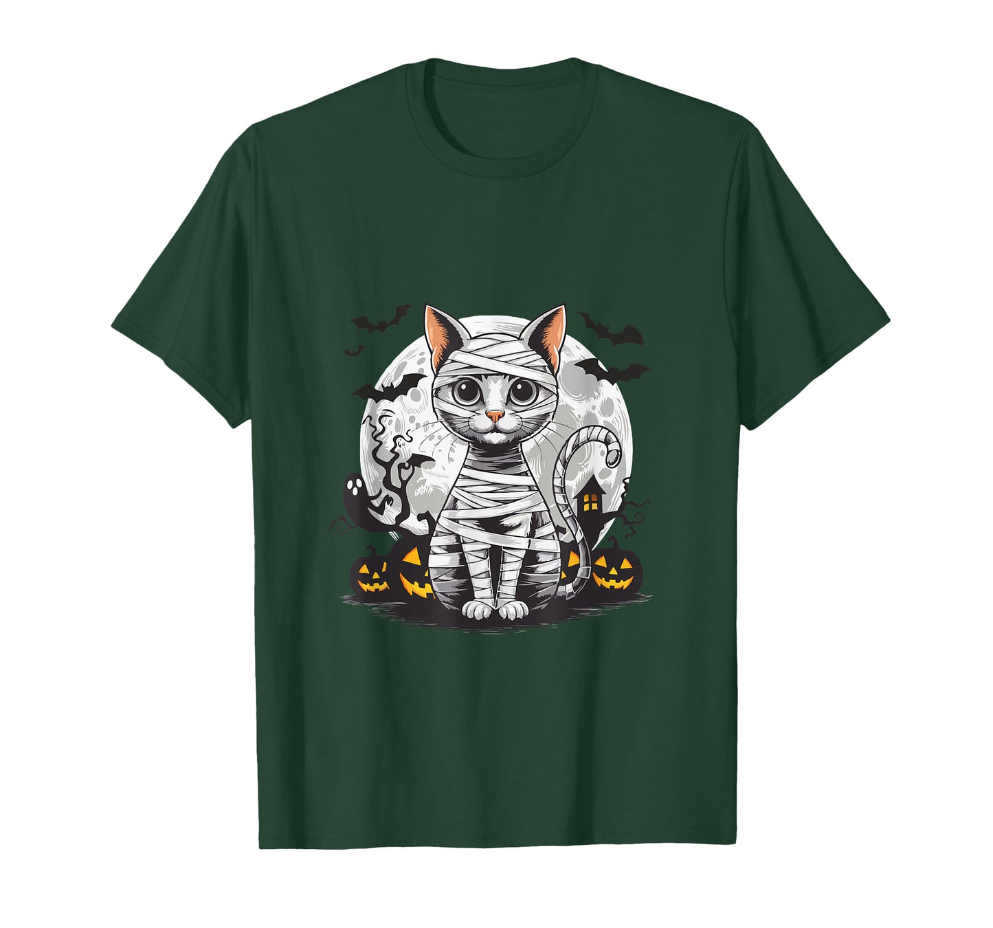 Spooky Cat Mummy Full Moon - Halloween Cat Lovers T-Shirt