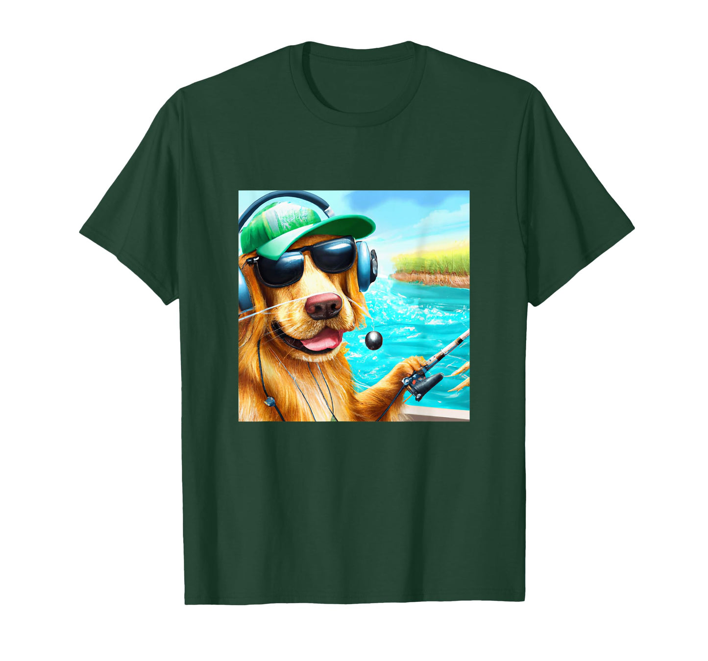 Fishing Shirt Men Boys Dad Kids Gift Golden Retriever Dog T-Shirt