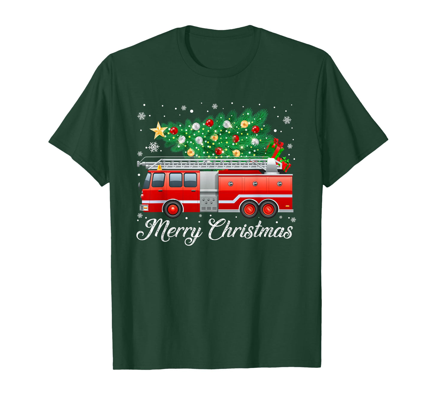 Firetruck Christmas Tree Funny Xmas Pajamas Firefighter T-Shirt