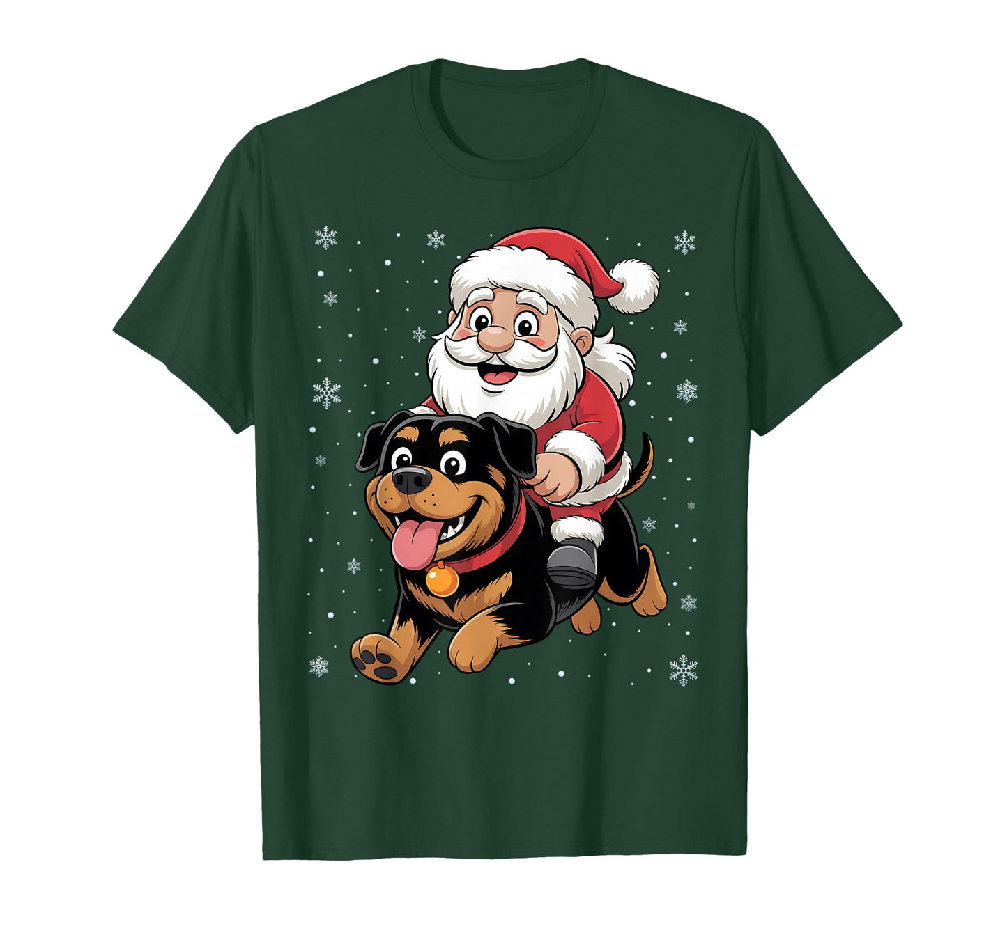 Santa Claus Riding Rottweiler Dog Christmas Matching PJs T-Shirt