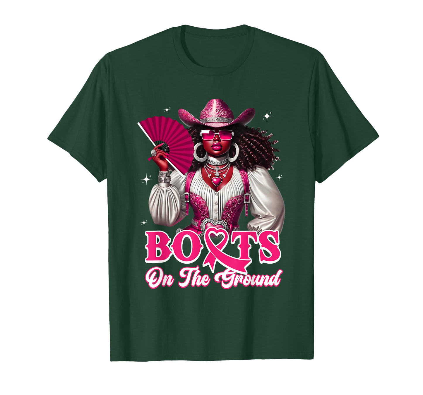 Boots On The Ground Pink Cowgirl Breast Cancer Western Women T-Shirt