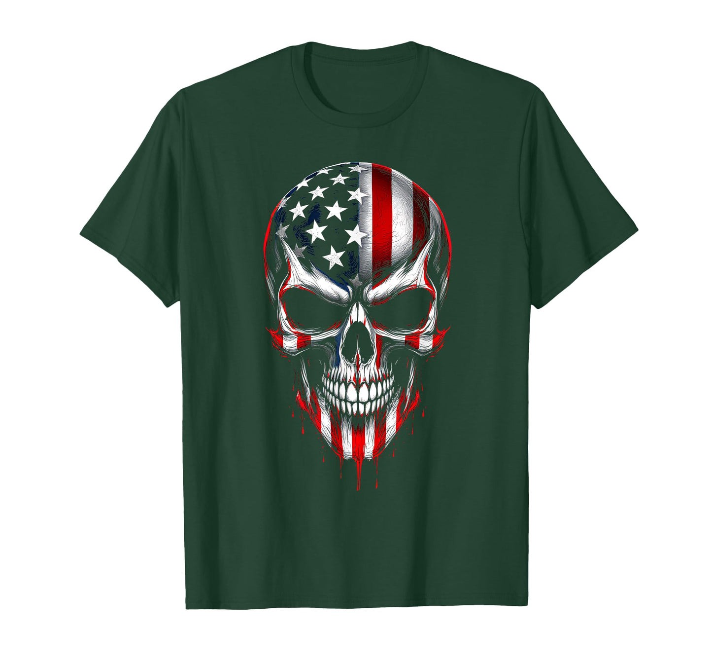 Skulls 4th July America USA Flag Halloween Men Women T-Shirt