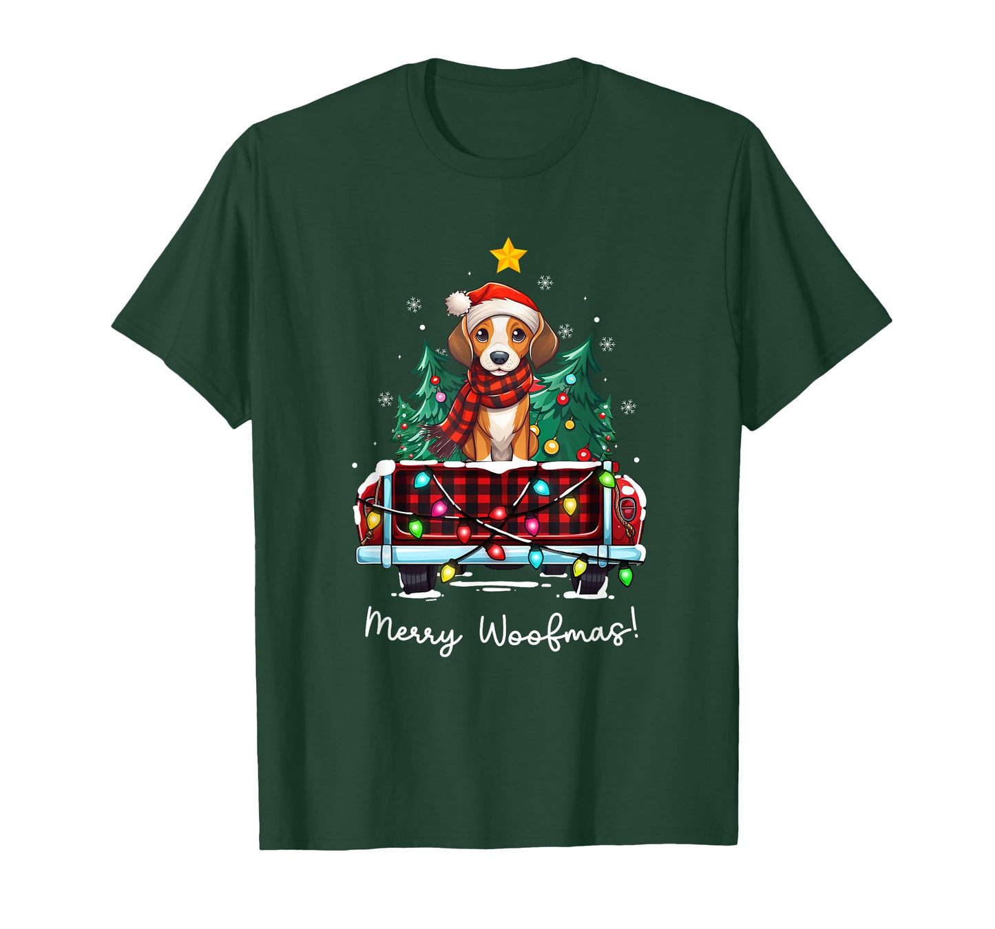 American Foxhound Christmas Dog Truck Plaid Funny Xmas Tree T-Shirt