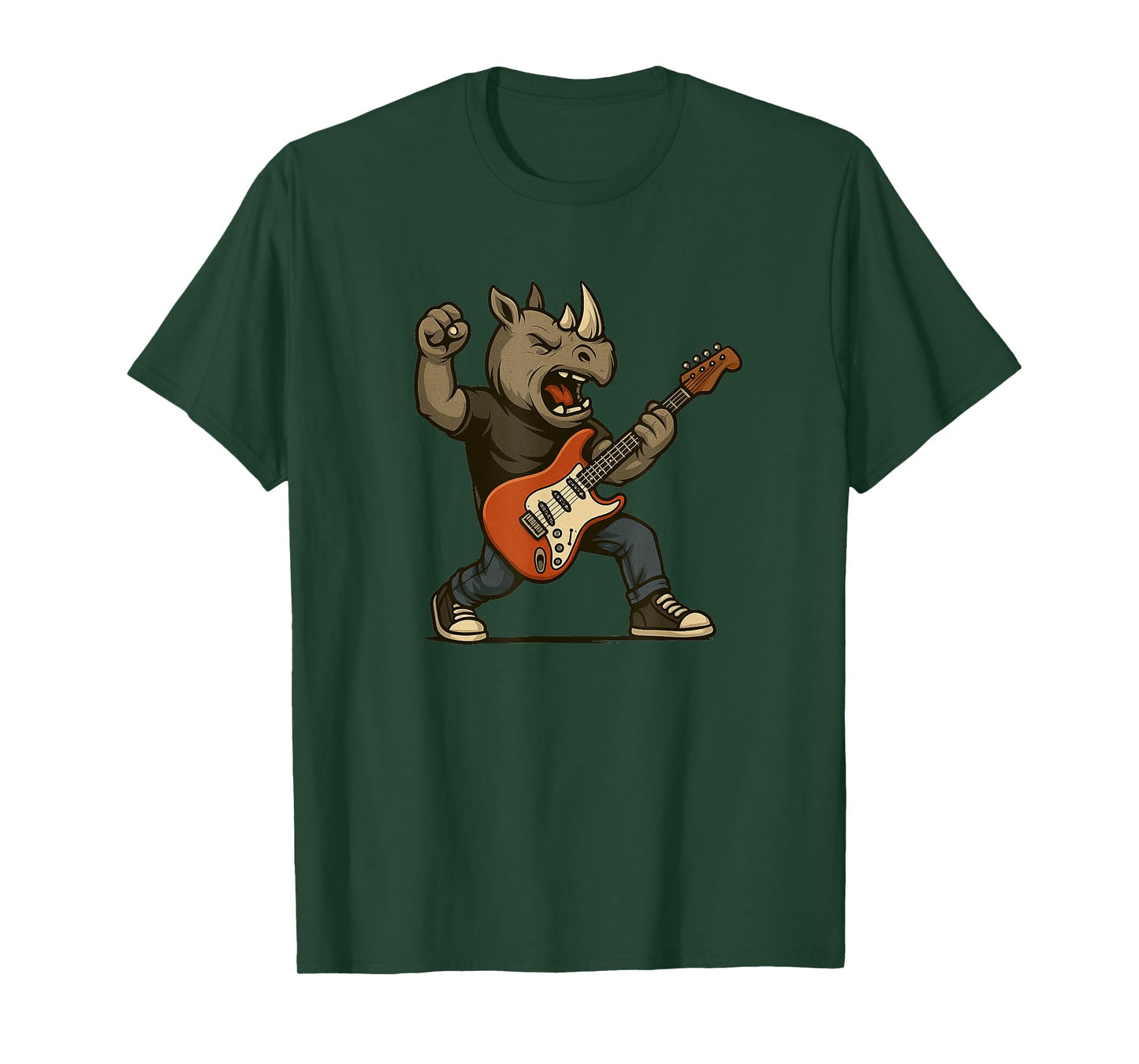 Cool Rocking Rhino Costume with Electric Guitar T-Shirt