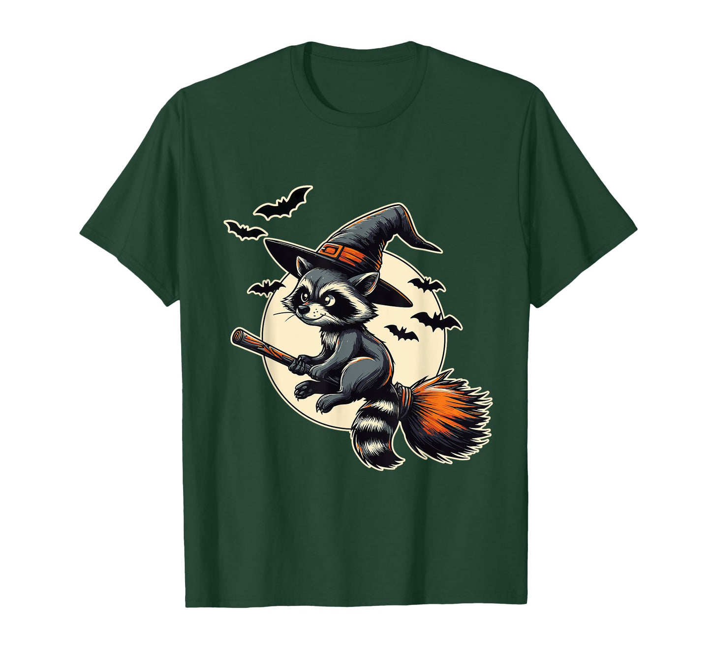 Raccoon Witch on Broom Halloween T-Shirt