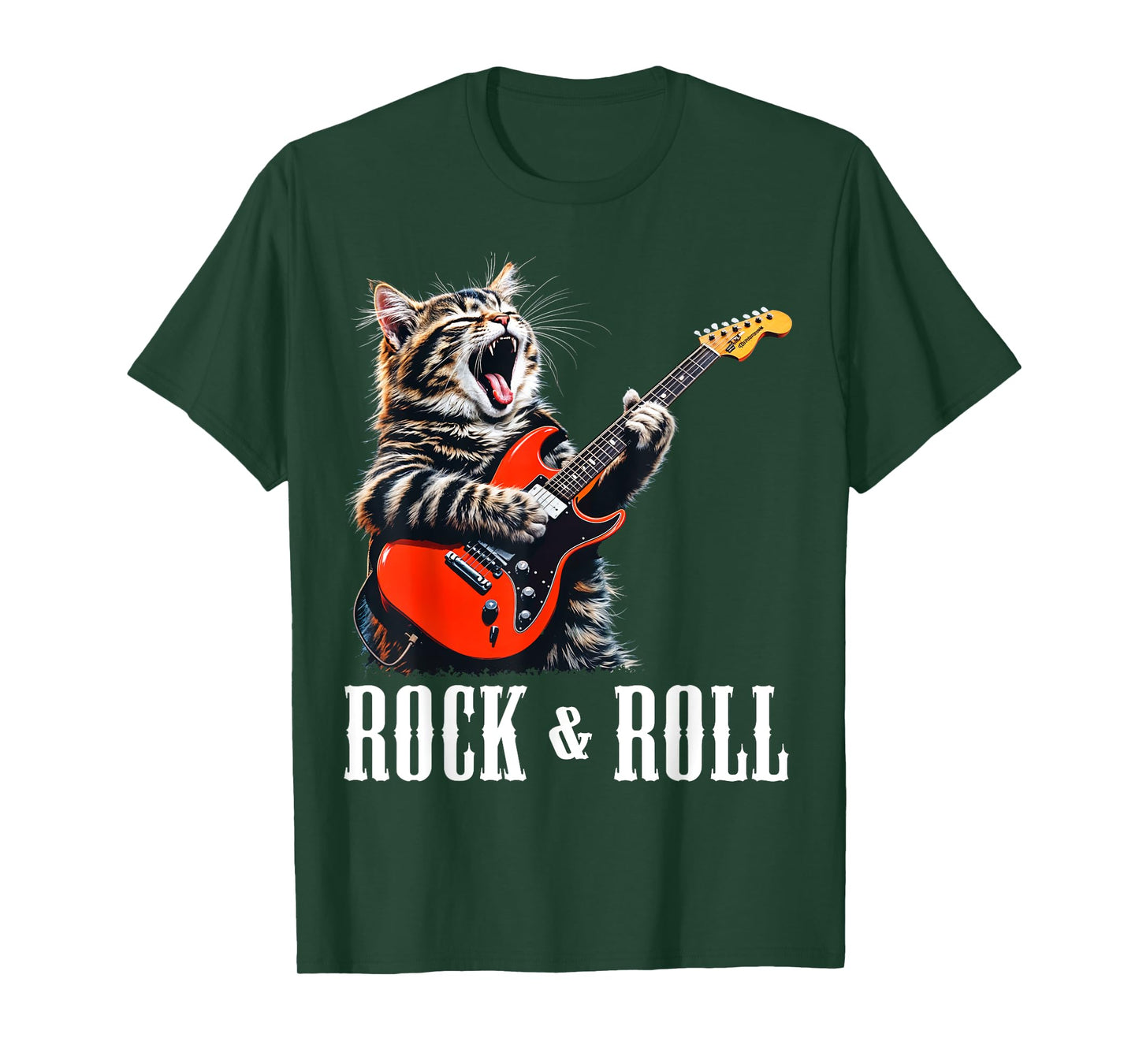 Rock & Roll Guitar Cat Vintage ROCK Guitarist Kitty Men Women Kids T-Shirt