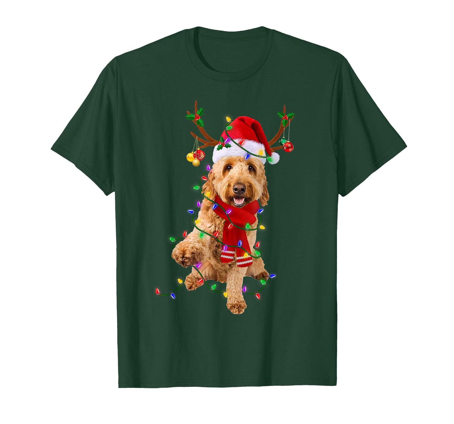 Funny Goldendoodle Dog Tree Christmas Lights Pajama Men Women Kids T-Shirt