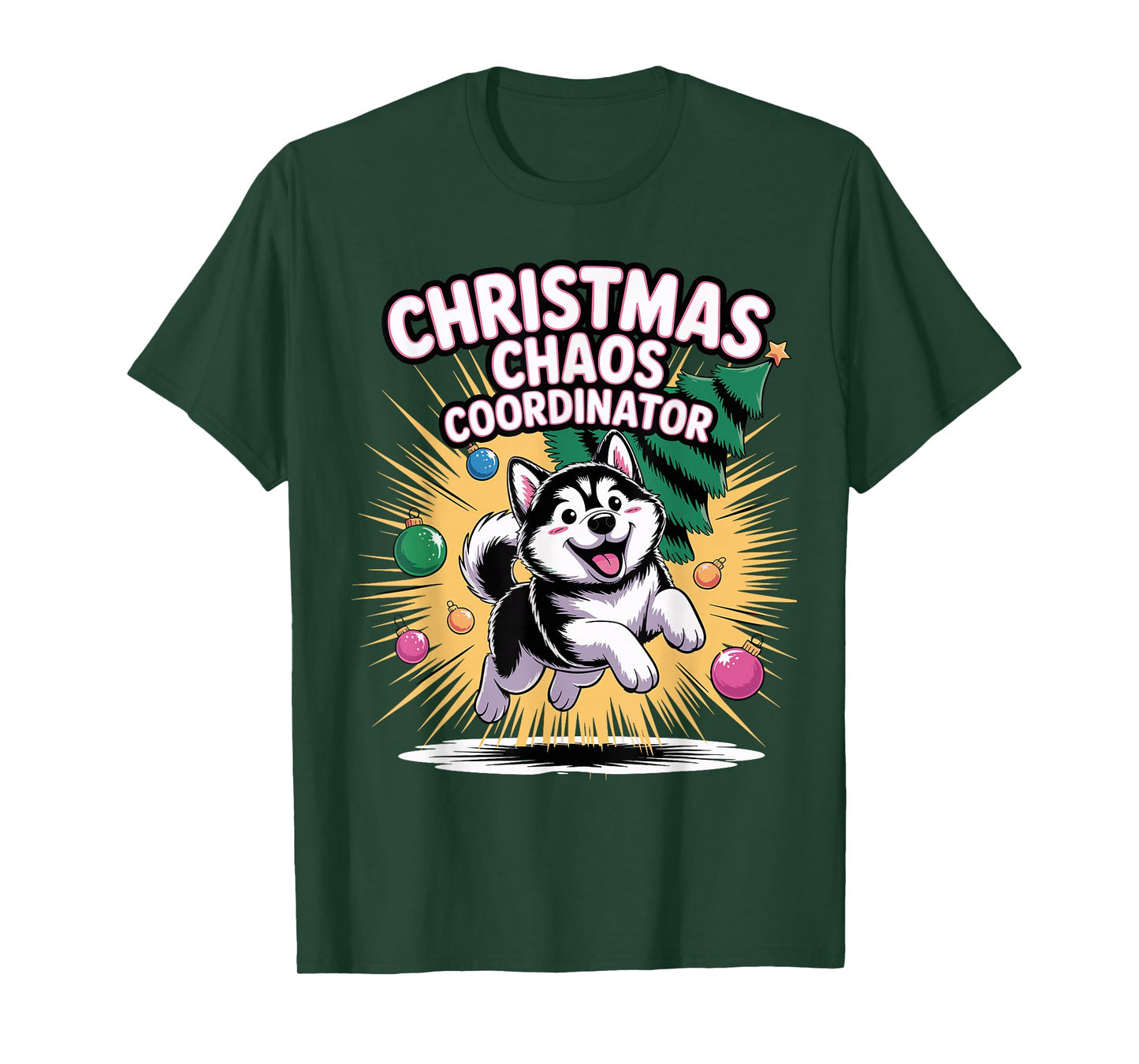 Christmas Chaos Coordinator Funny Christmas Alaskan Malamute T-Shirt